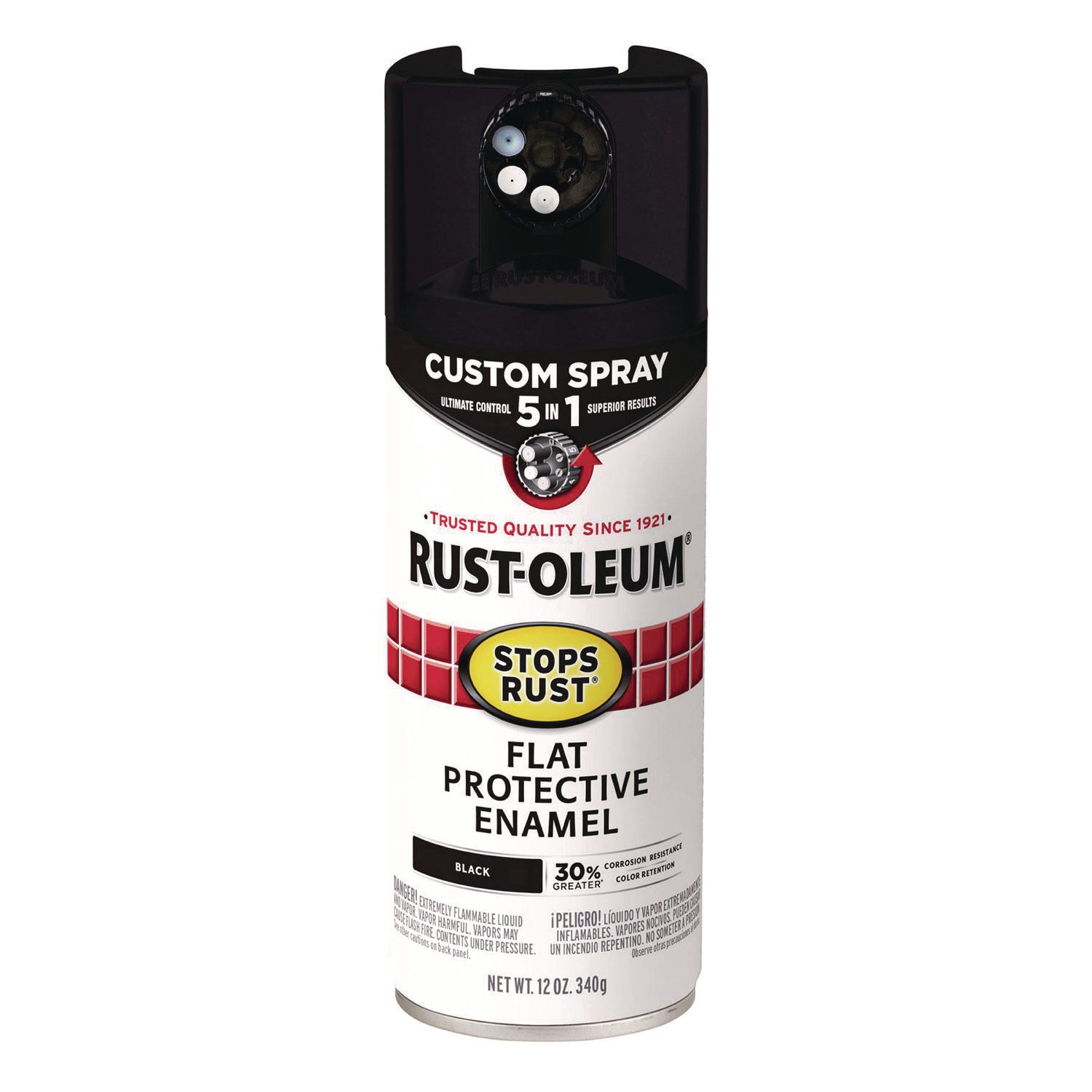 Stops Rust 5-in-1 Spray Paint, Flat Black, 12 oz Aerosol Can, 6/Carton