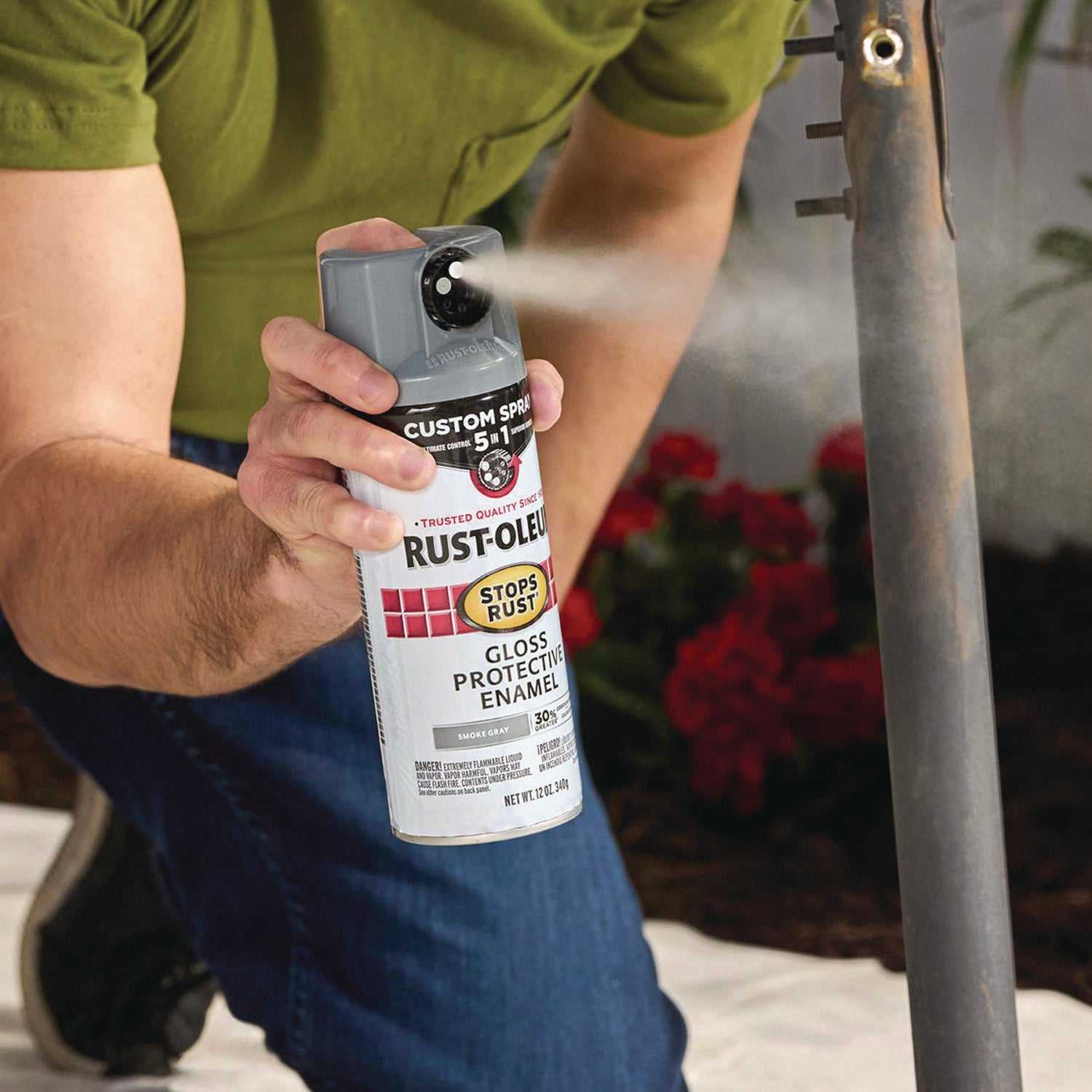 Stops Rust 5-in-1 Spray Paint, Satin Coastal Gray, 12 oz Aerosol Can, 6/Carton