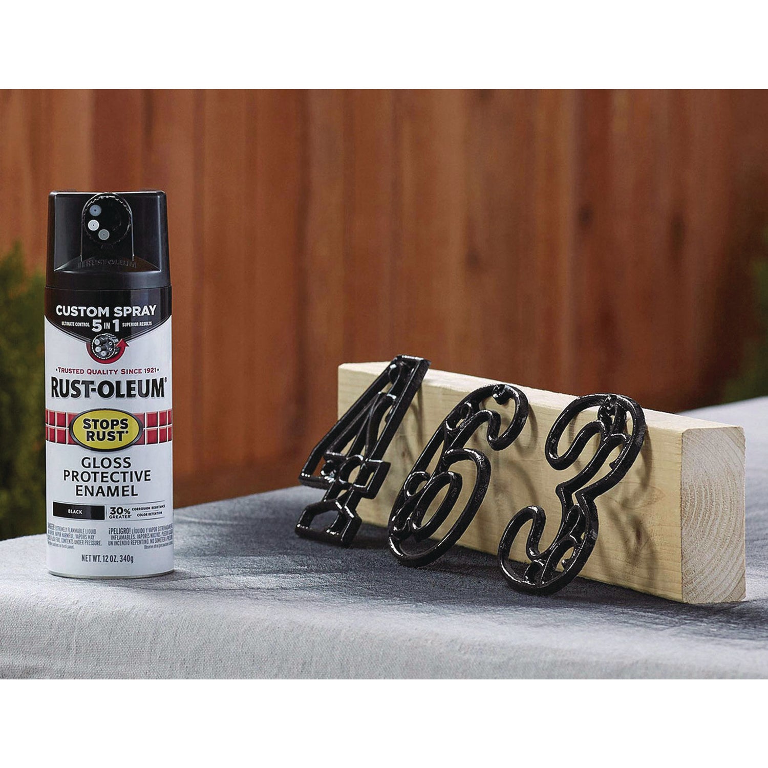 Stops Rust 5-in-1 Spray Paint, Gloss Black, 12 oz Aerosol Can, 6/Carton