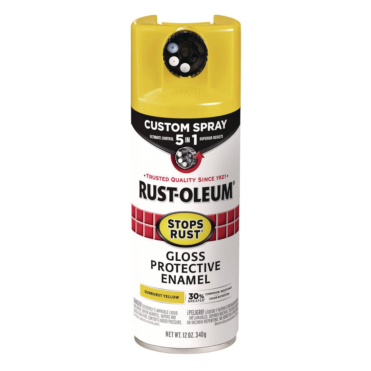 Stops Rust 5-in-1 Spray Paint, Gloss Sunburst Yellow, 12 oz Aerosol Can, 6/Carton