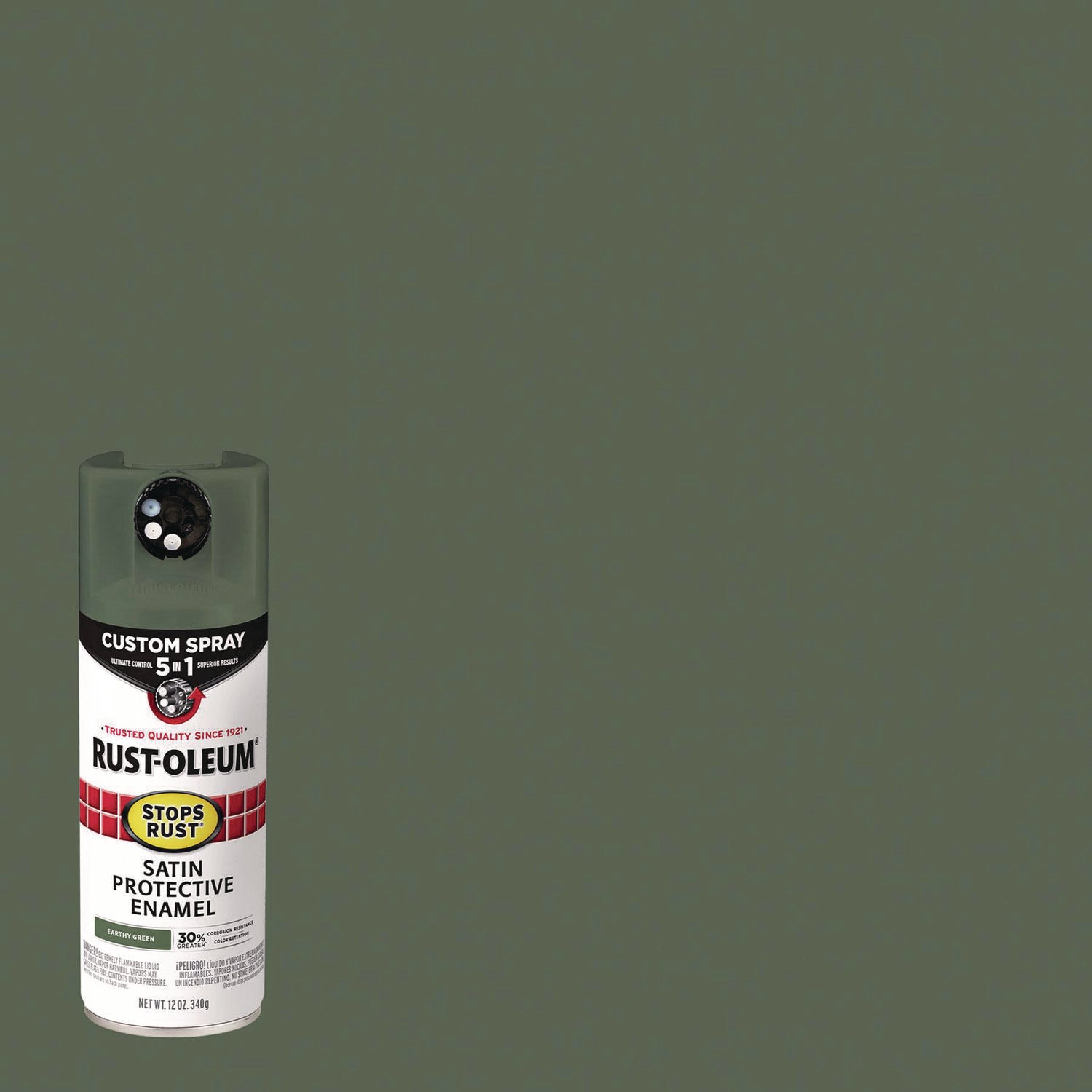 Stops Rust 5-in-1 Spray Paint, Satin Earthy Green, 12 oz Aerosol Can, 6/Carton