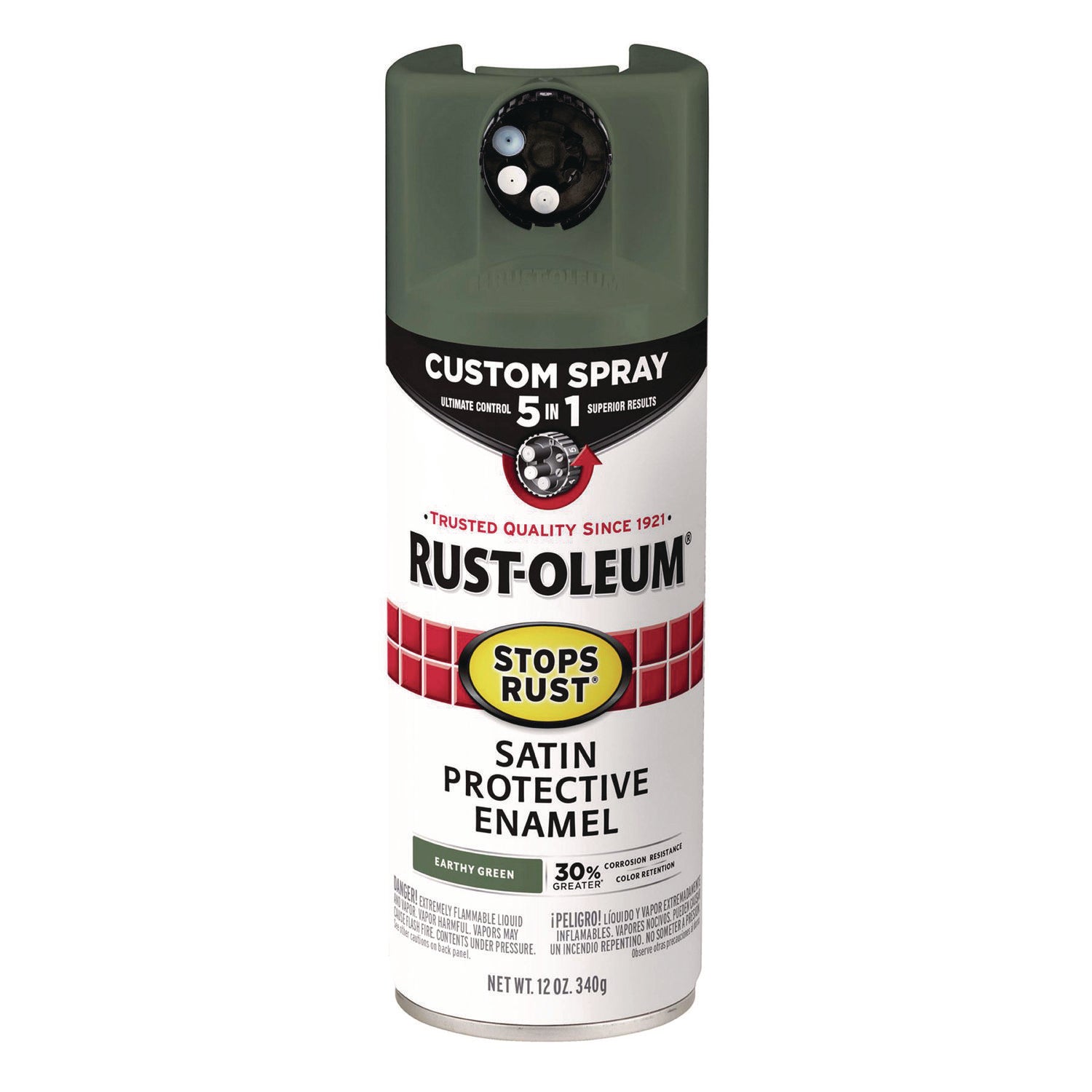 Stops Rust 5-in-1 Spray Paint, Satin Earthy Green, 12 oz Aerosol Can, 6/Carton