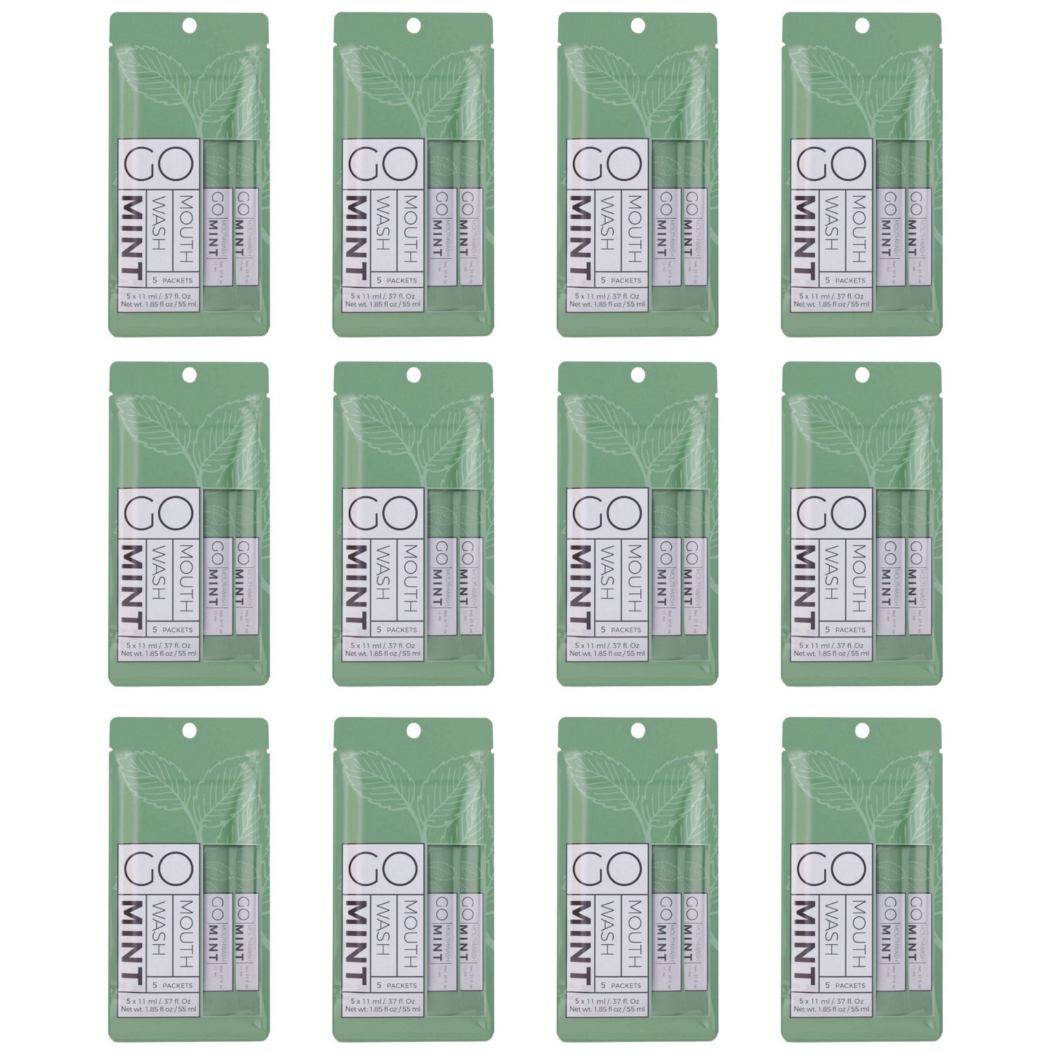 Individual Mouthwash Packets, Mint Flavor, 0.37 oz Packet, 5/Pack, 12 Packs/Box