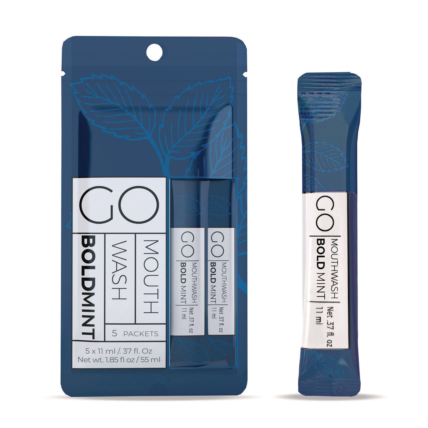Individual Mouthwash Packets, Bold Mint Flavor, 0.37 Packet, 5/Pack, 12 Packs/Box