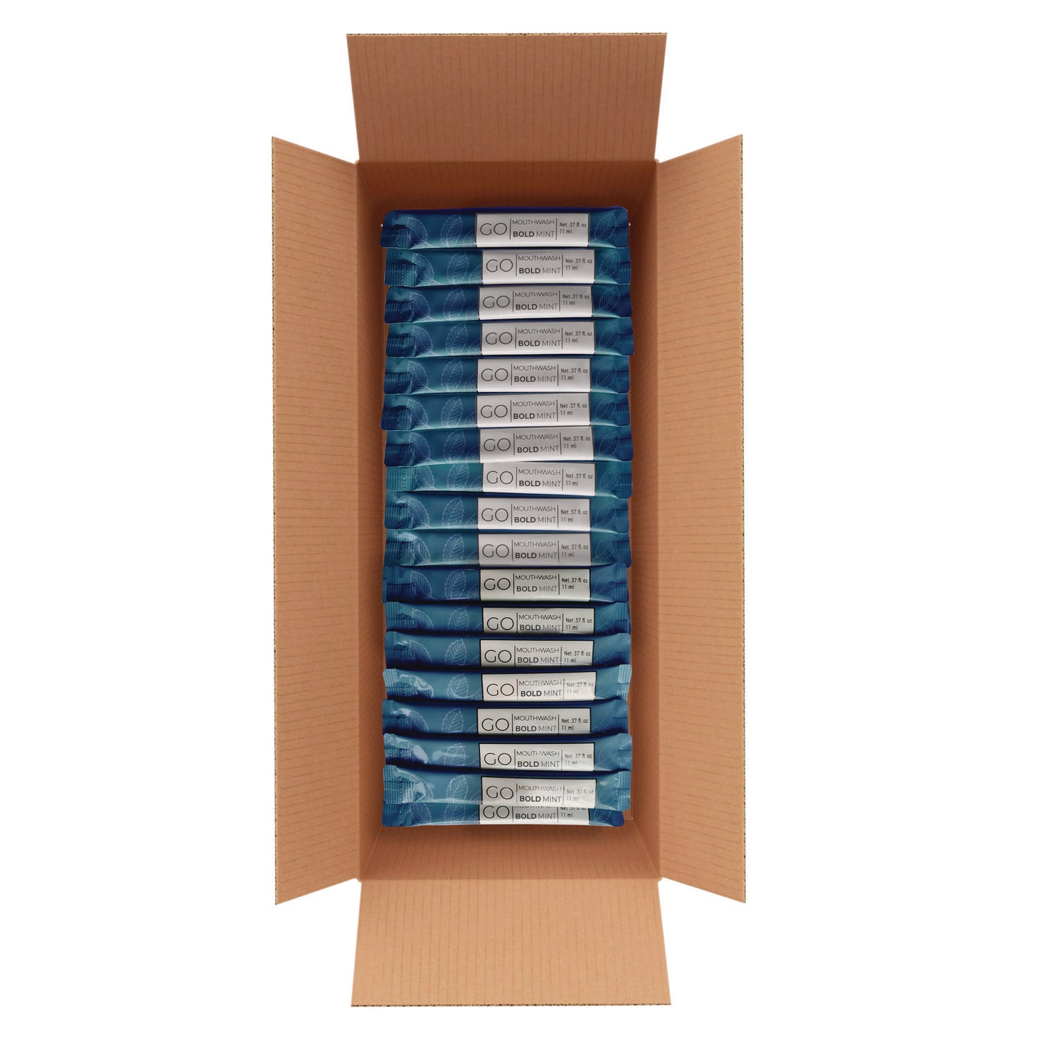 Individual Mouthwash Packets, Bold Mint Flavor, 0.37 oz Packet, 250/Box