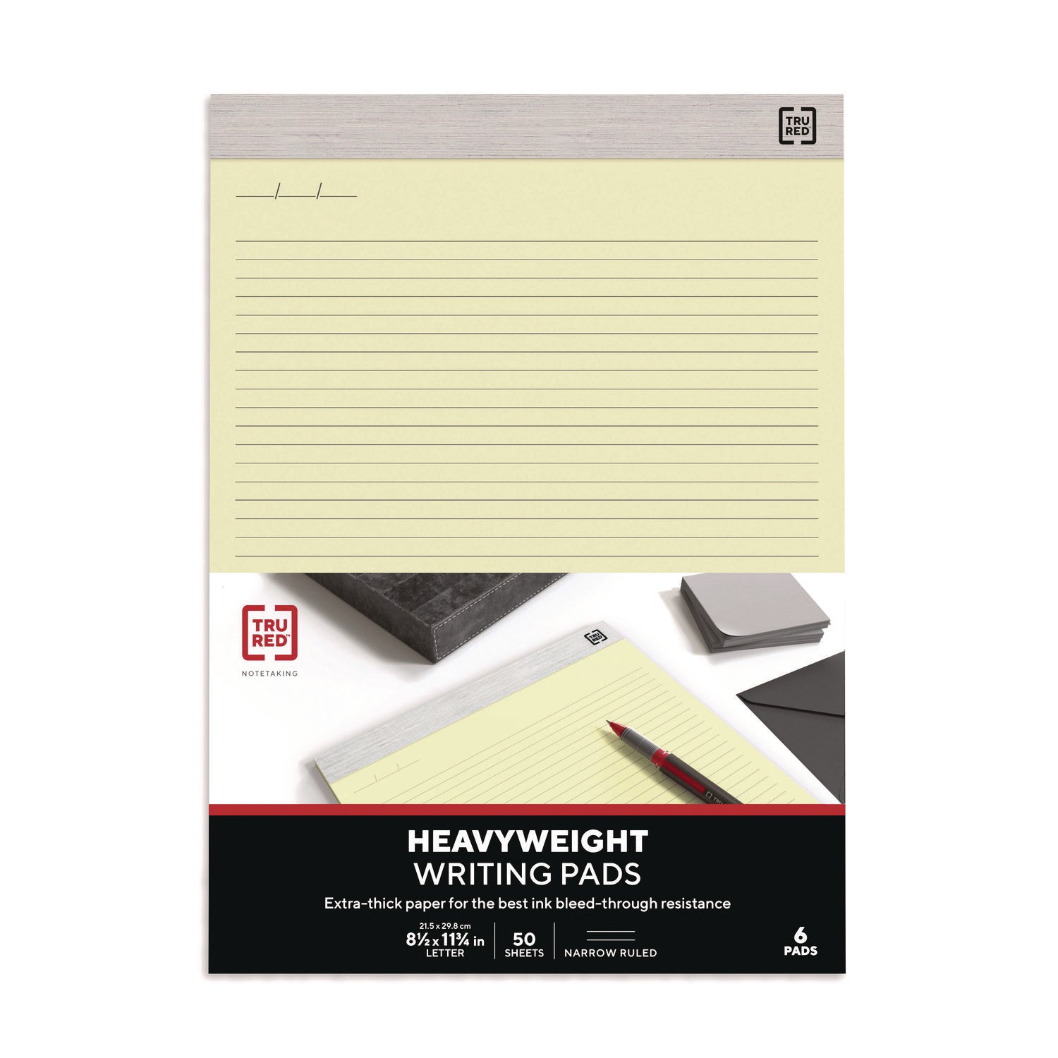 Notepads, Narrow Rule, 50 Canary Yellow 8.5 x 11.75 Sheets, 6/Pack