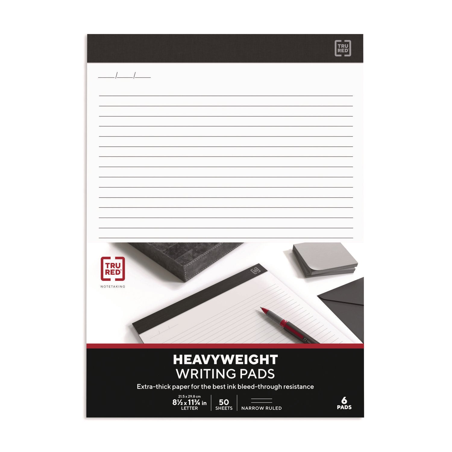 Notepads, Narrow Rule, 50 White 8.5 x 11.75 Sheets, 6/Pack