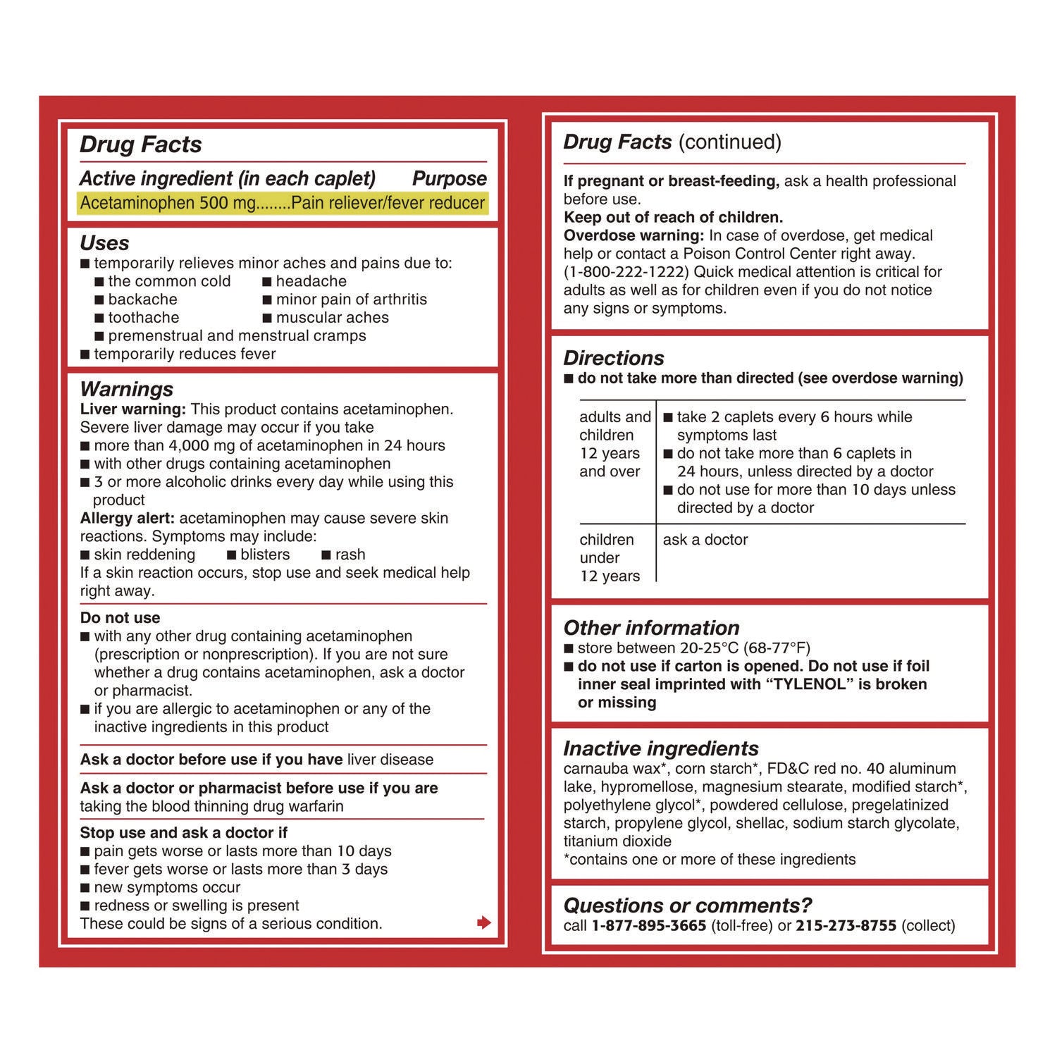 Tylenol Extra Strength Caplets, 100 Caplets per Bottle