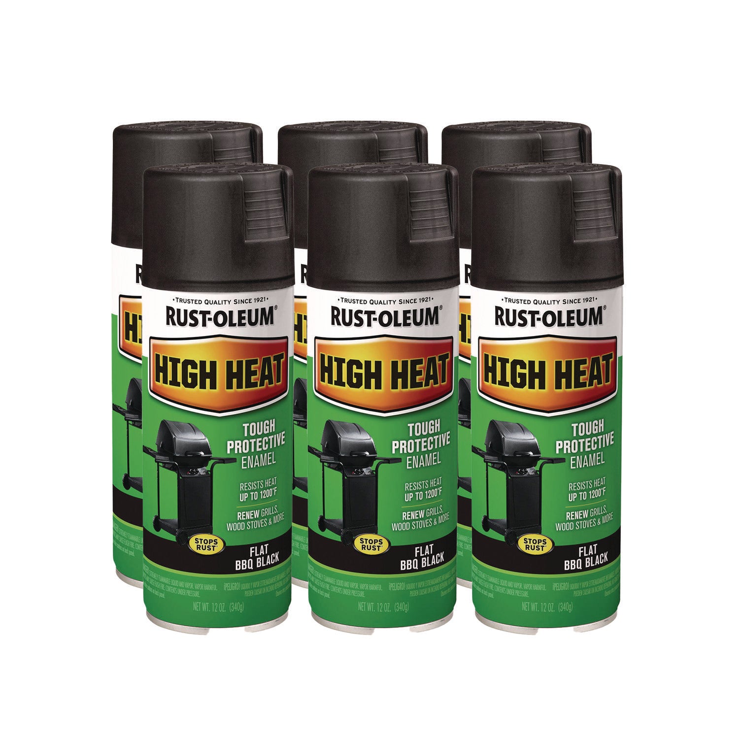 High Heat Enamel Spray Paint, Flat Black, 12 oz Aerosol Can, 6/Carton