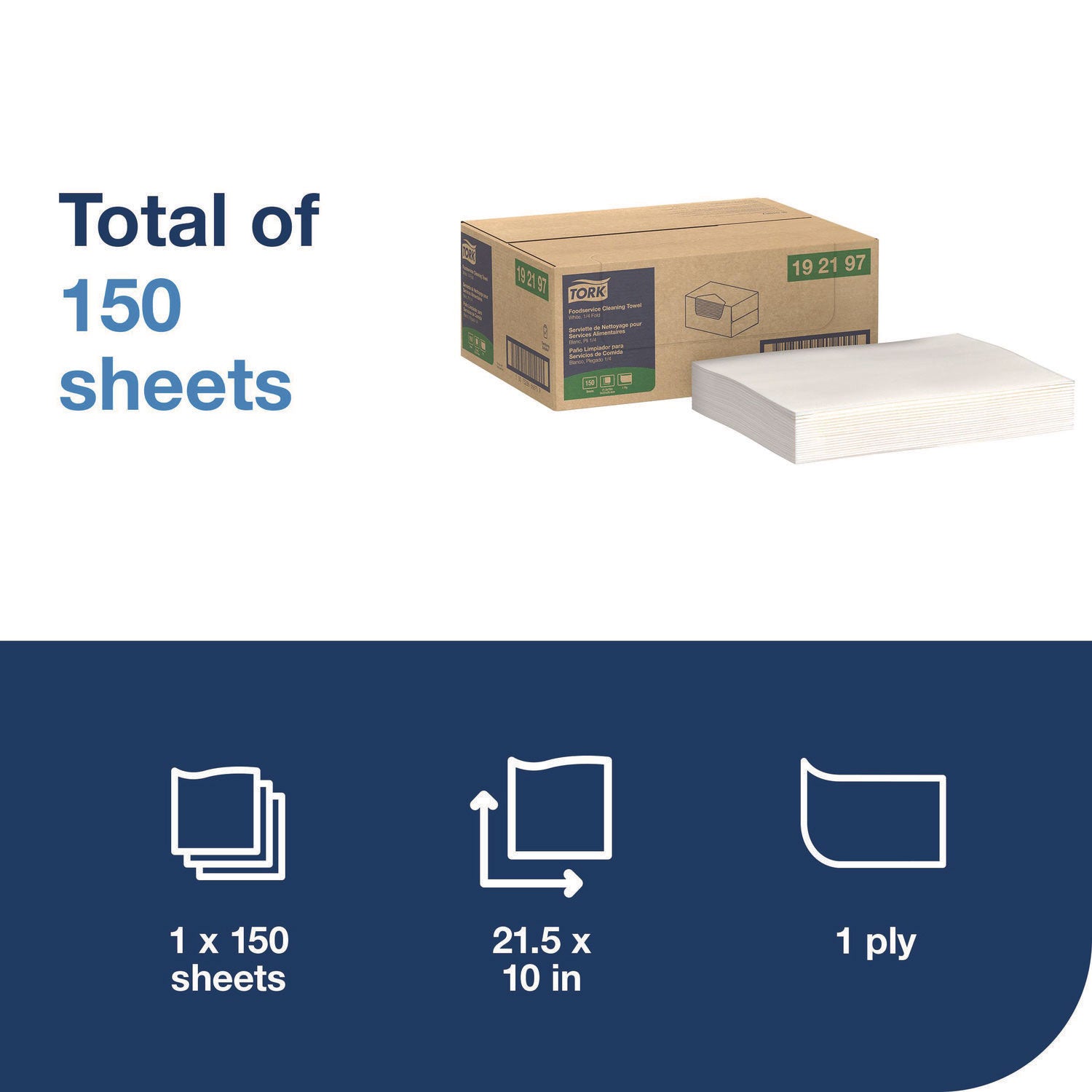 Foodservice Cleaning Towel, 1-Ply, 5 x 10.75, White, 150 Sheets/Carton