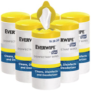 Disinfectant Wipe Canisters, 1-Ply, 7 x 7, Lemon, White, 75 Sheets/Canister, 6/Carton