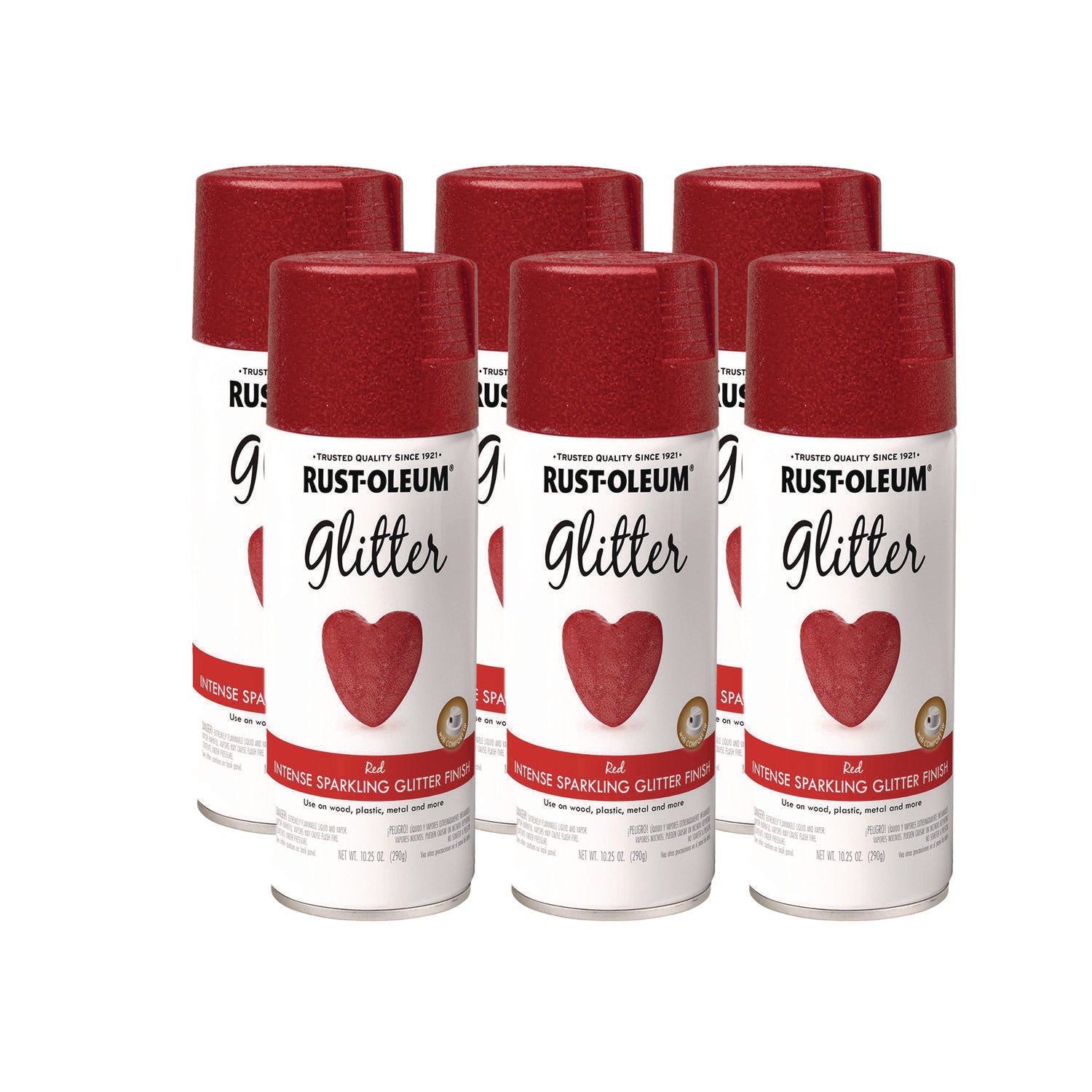 Specialty Glitter Spray Paint, Glitter Red, 10.25 oz Aerosol Can, 6/Carton