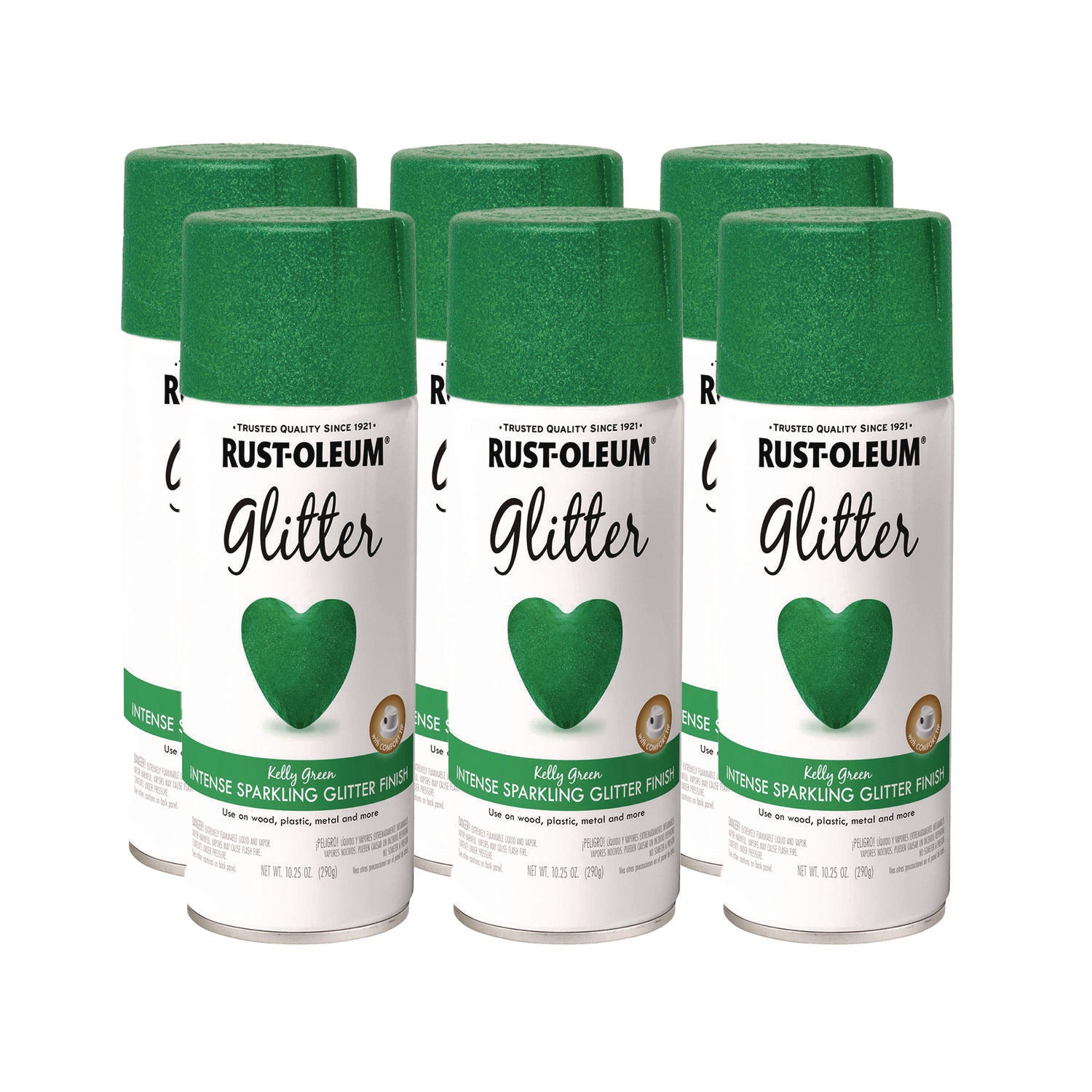 Specialty Glitter Spray Paint, Glitter Kelly Green, 10.25 oz Aerosol Can, 6/Carton