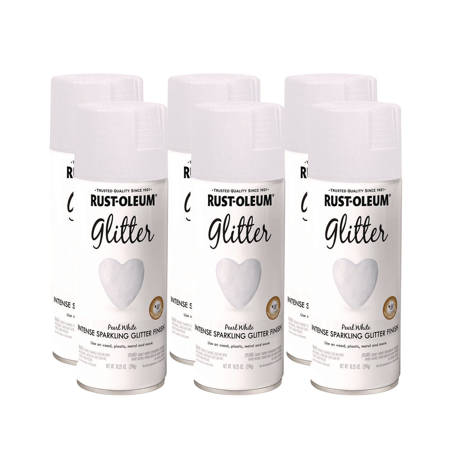 Specialty Glitter Spray Paint, Glitter White, 10.25 oz Aerosol Can, 6/Carton