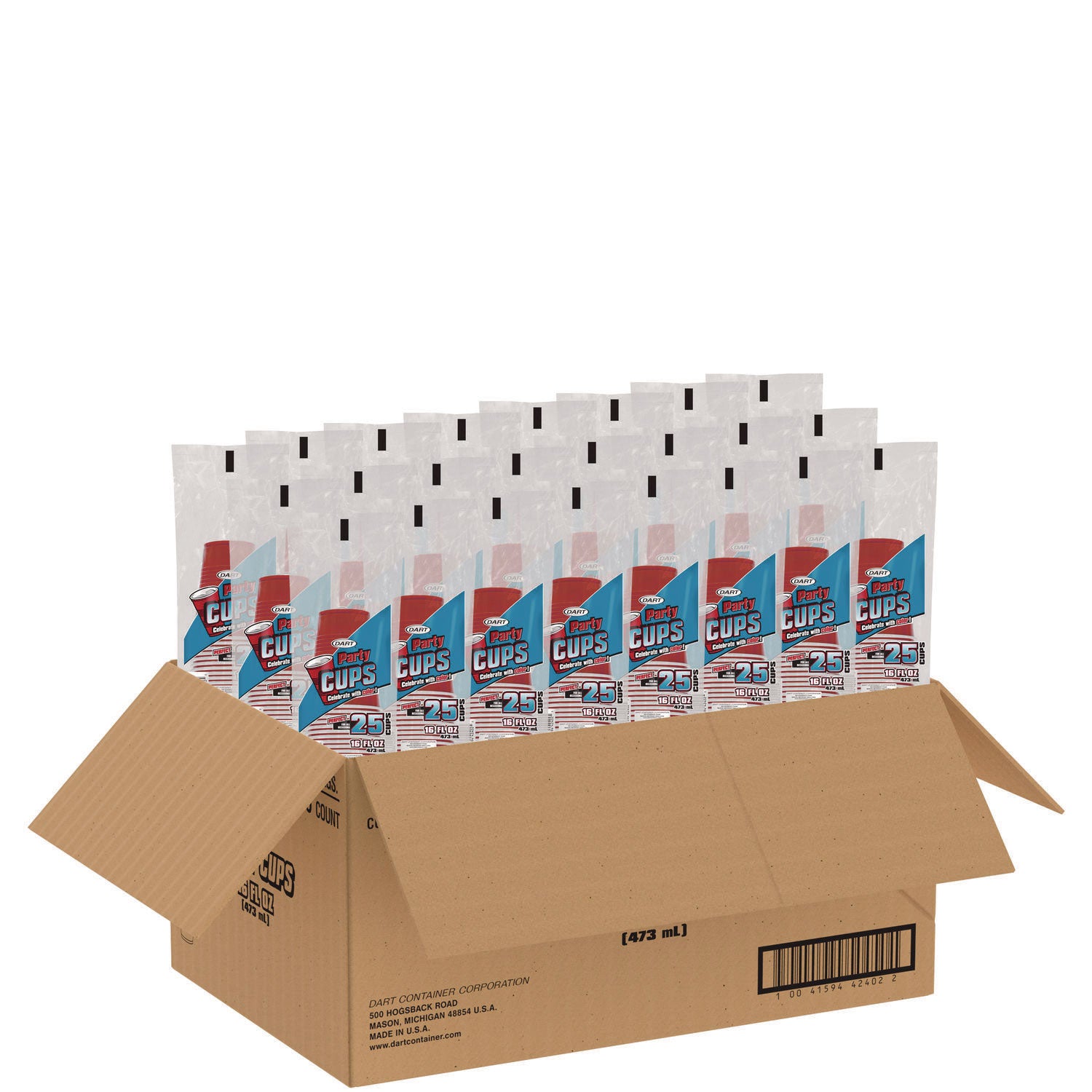 SOLO Party Plastic Cold Drink Cups, 16 oz, Red, 24/Pack, 25 Packs/Carton