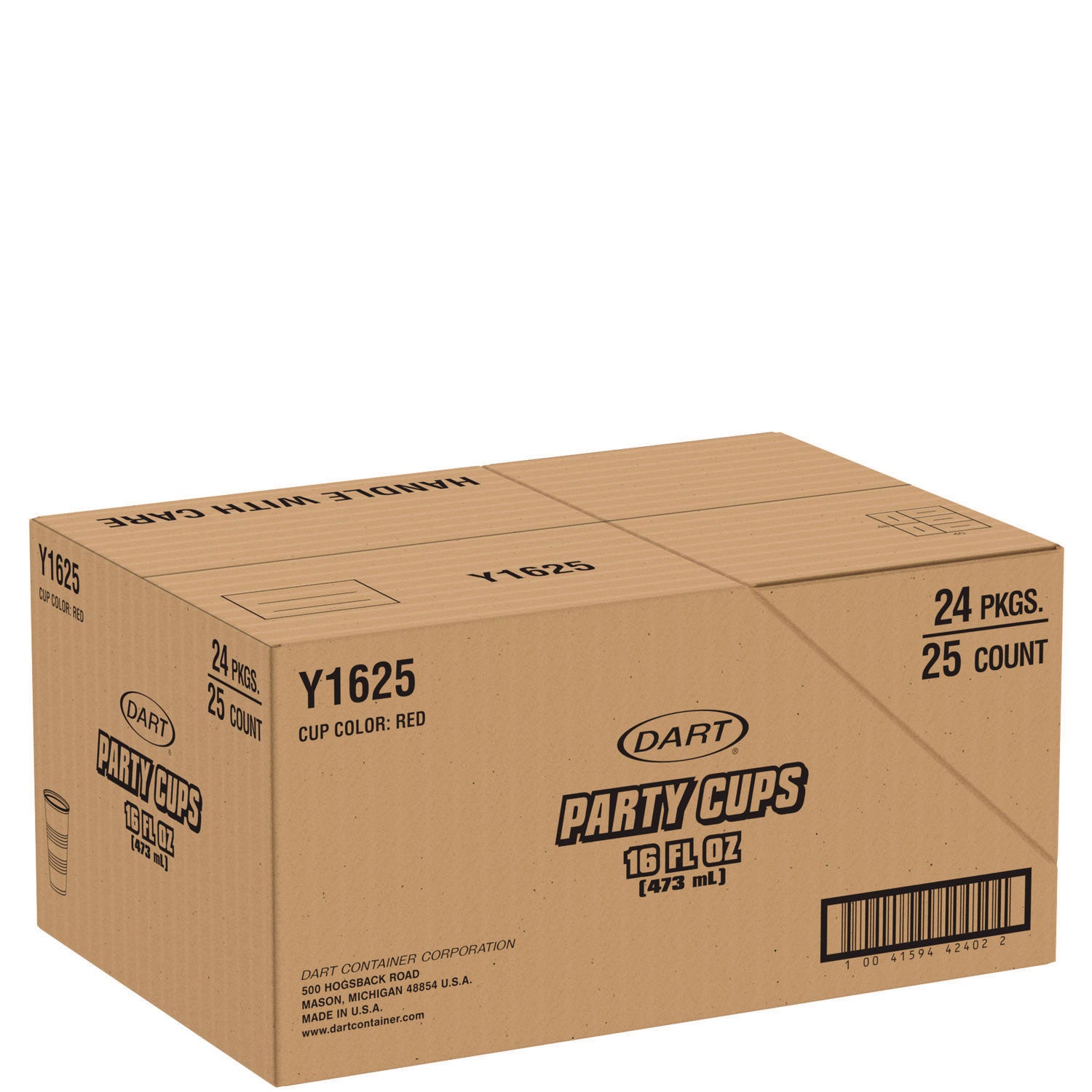 SOLO Party Plastic Cold Drink Cups, 16 oz, Red, 24/Pack, 25 Packs/Carton