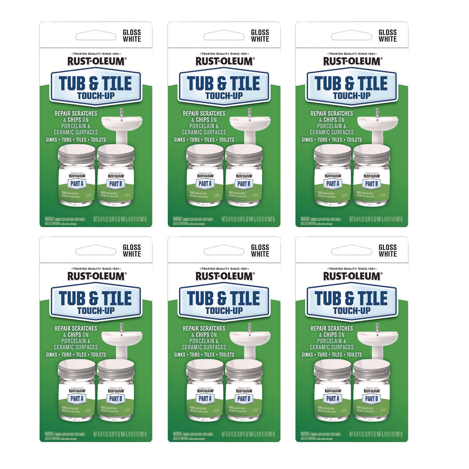 Specialty Gloss White Tub and Tile Touch Up, Gloss White, 0.54 oz Glass Vials, 6 Kits/Carton