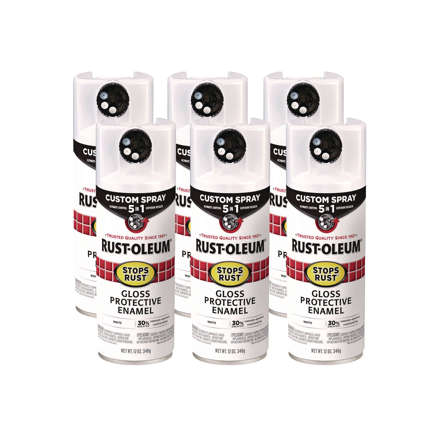 Stops Rust 5-in-1 Spray Paint, Gloss White, 12 oz Aerosol Can, 6/Carton