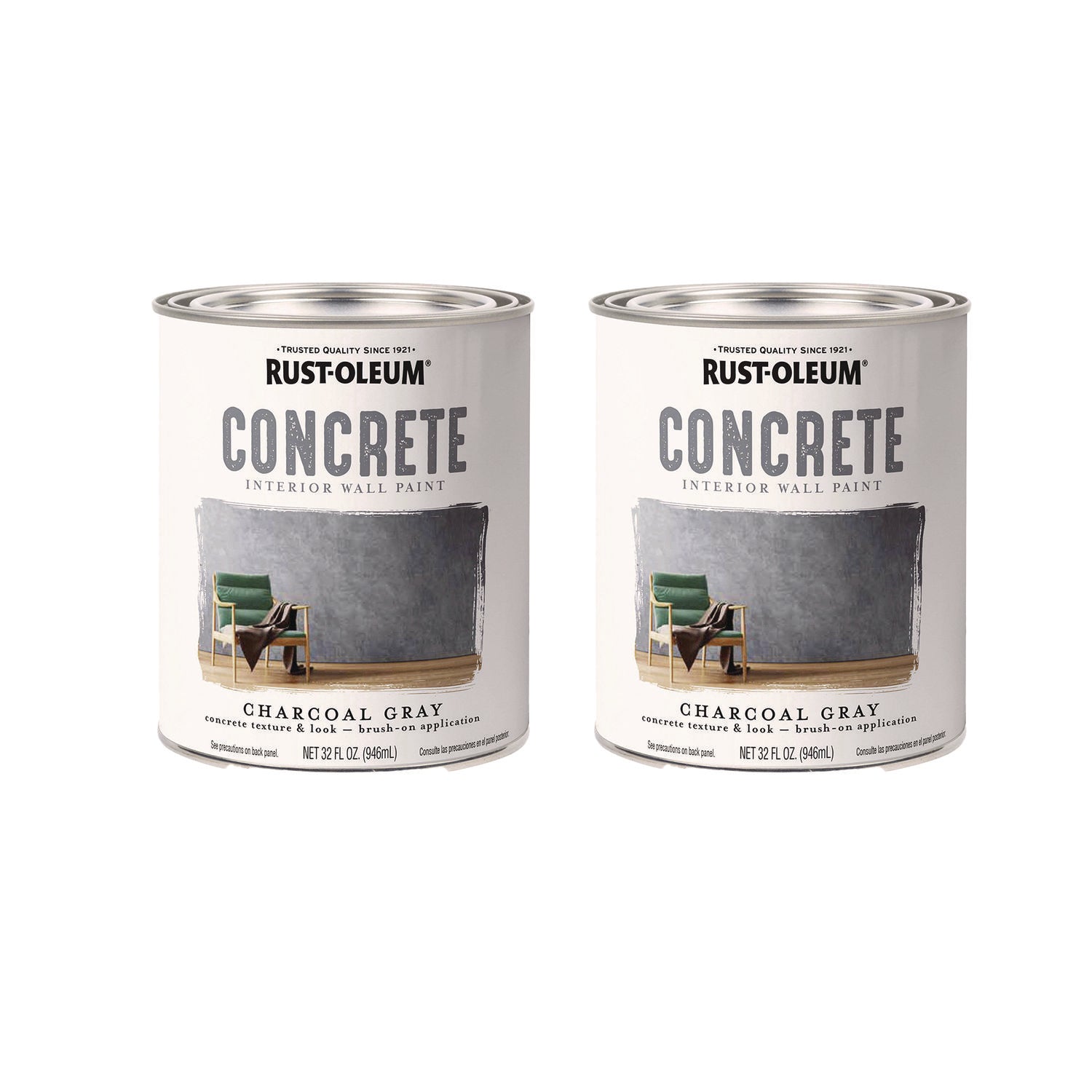 Concrete Interior Wall Paint, Flat Charcoal Gray, Quart Can, 2/Carton