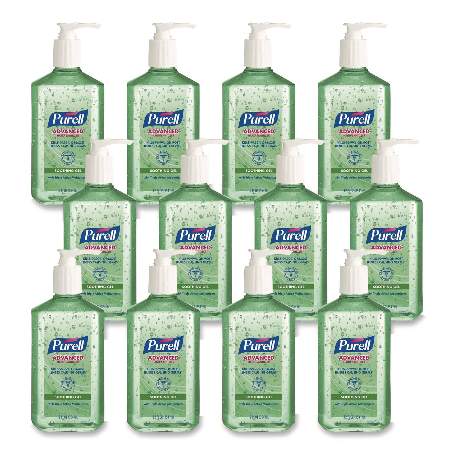 PURELL Hand Sanitizer Gel, 12 fl oz Pump Bottle, Clear, Non-sticky, Residue-free, Aloe, 12/Carton