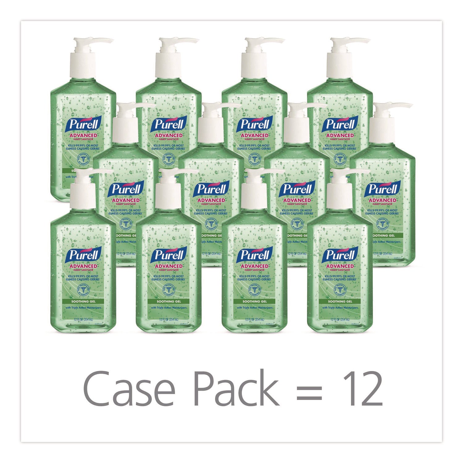 PURELL Hand Sanitizer Gel, 12 fl oz Pump Bottle, Clear, Non-sticky, Residue-free, Aloe, 12/Carton