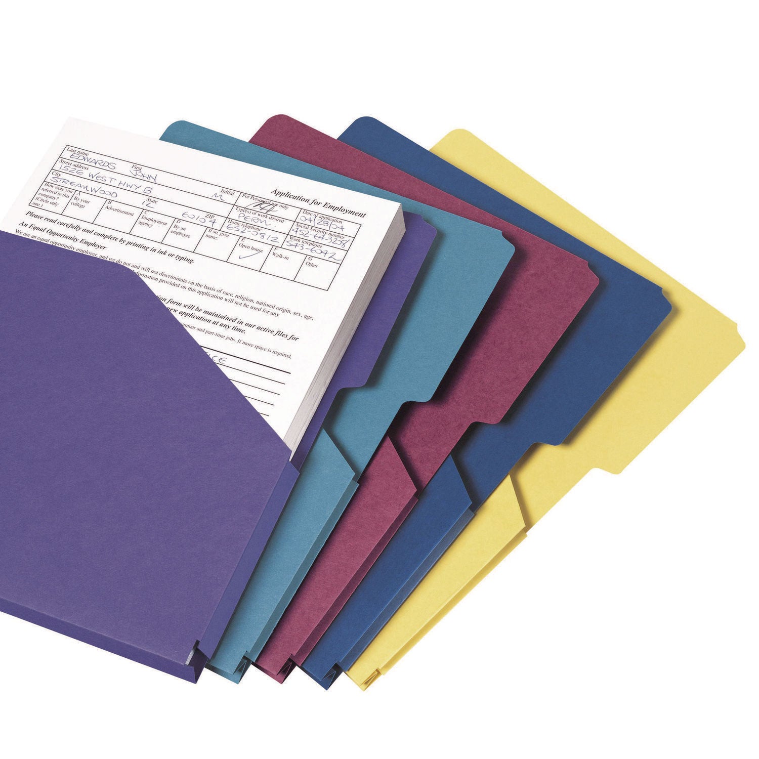 8 1/2" x 11" - 1" Expansion - 11 pt. - Assorted - Unpunched - 10% Recycled - 5 / Pack