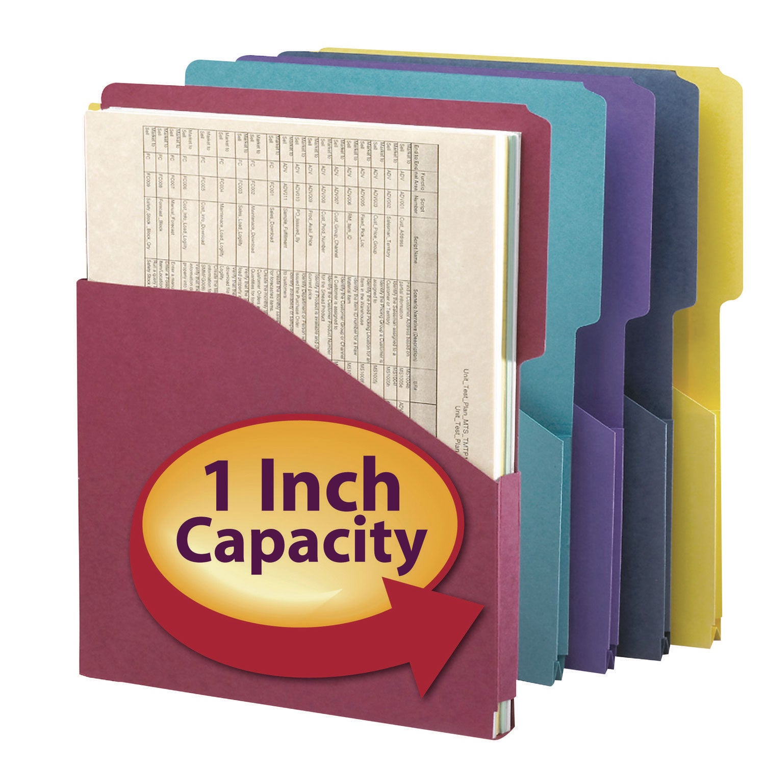 8 1/2" x 11" - 1" Expansion - 11 pt. - Assorted - Unpunched - 10% Recycled - 5 / Pack
