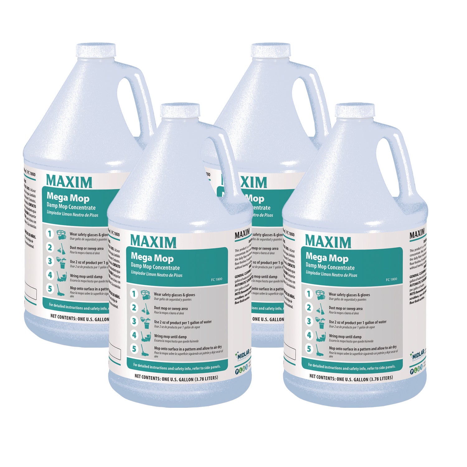 Mega Mop Damp Mop Concentrate, Lemon Scent, 1 Gal Bottle, 4/carton