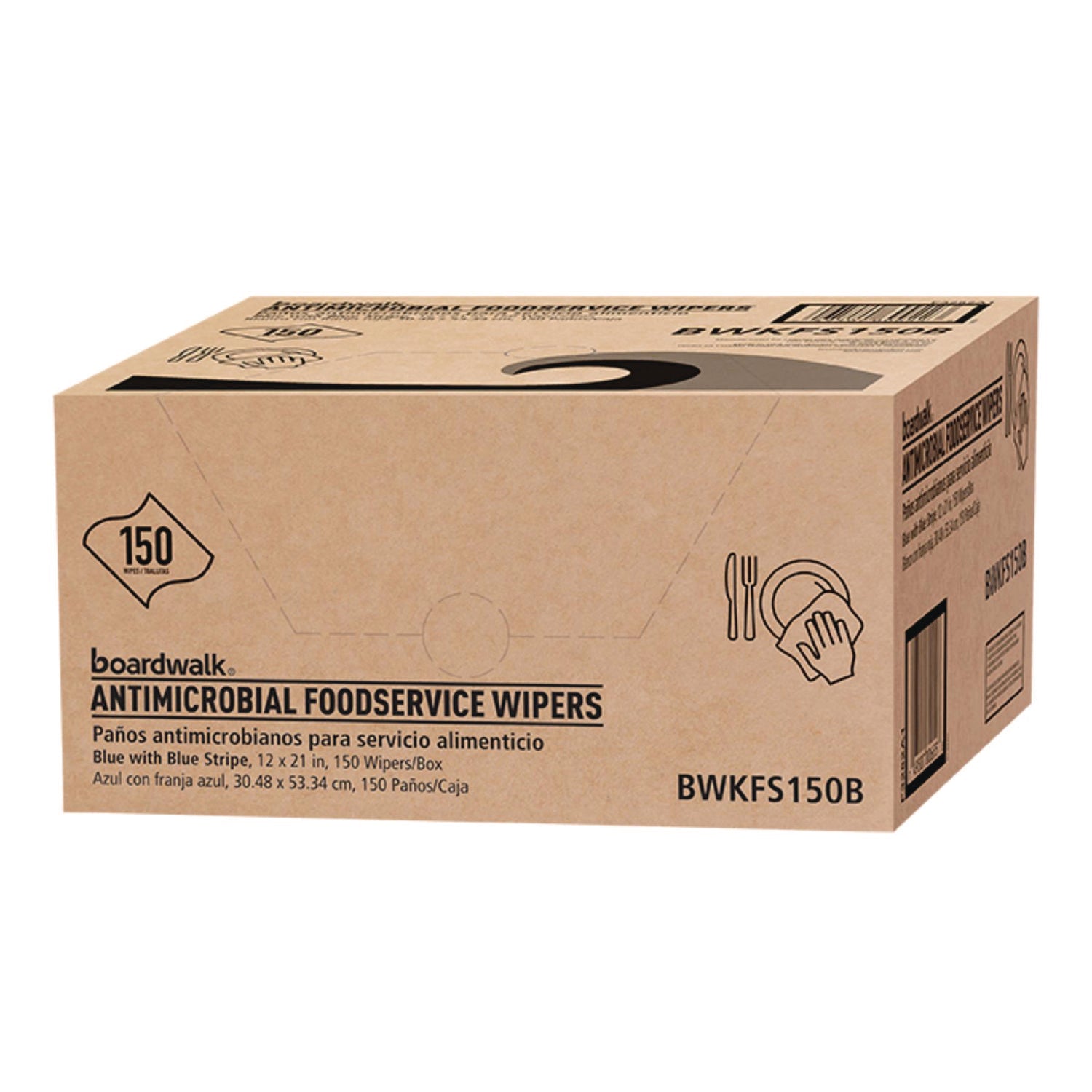 Antimicrobial Foodservice Wipers, 1-Ply, 12 x 21, Blue, 150/Carton
