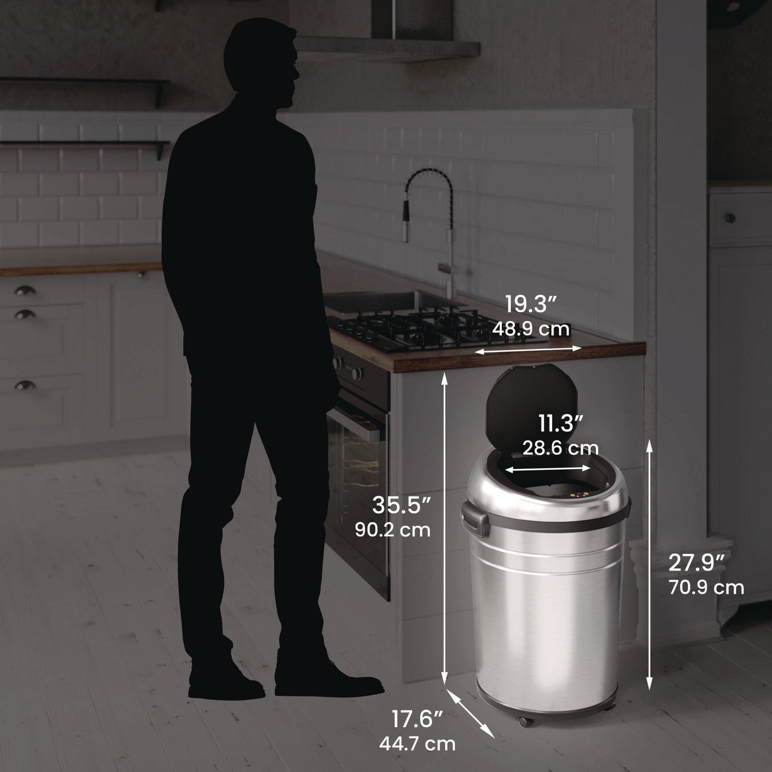 Extra-Large Sensor Trash Can with Wheels, 18 gal, Plastic/Stainless Steel