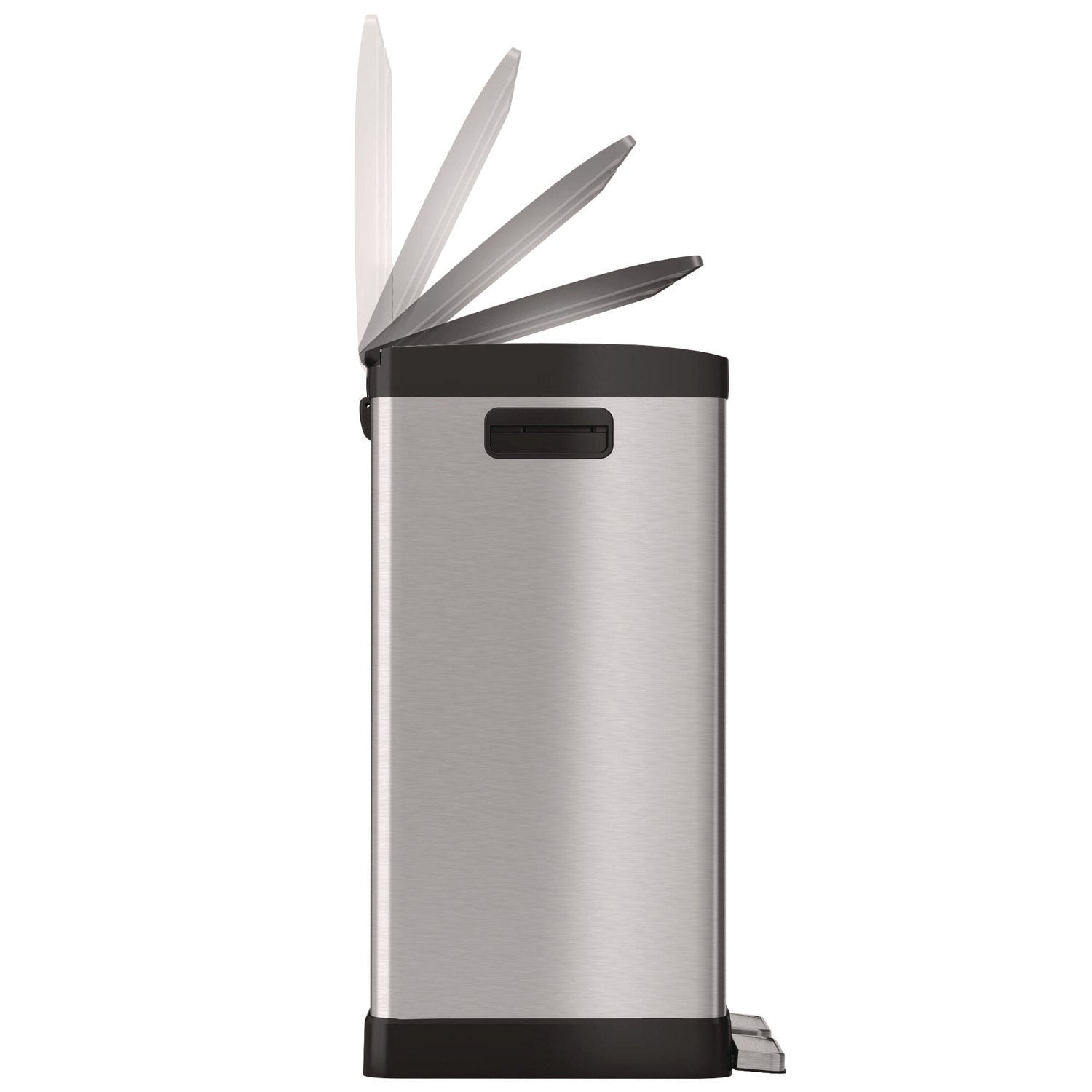 Step Pedal Trash Can and Recycle Bin, 16 gal, Plastic/Stainless Steel, Silver