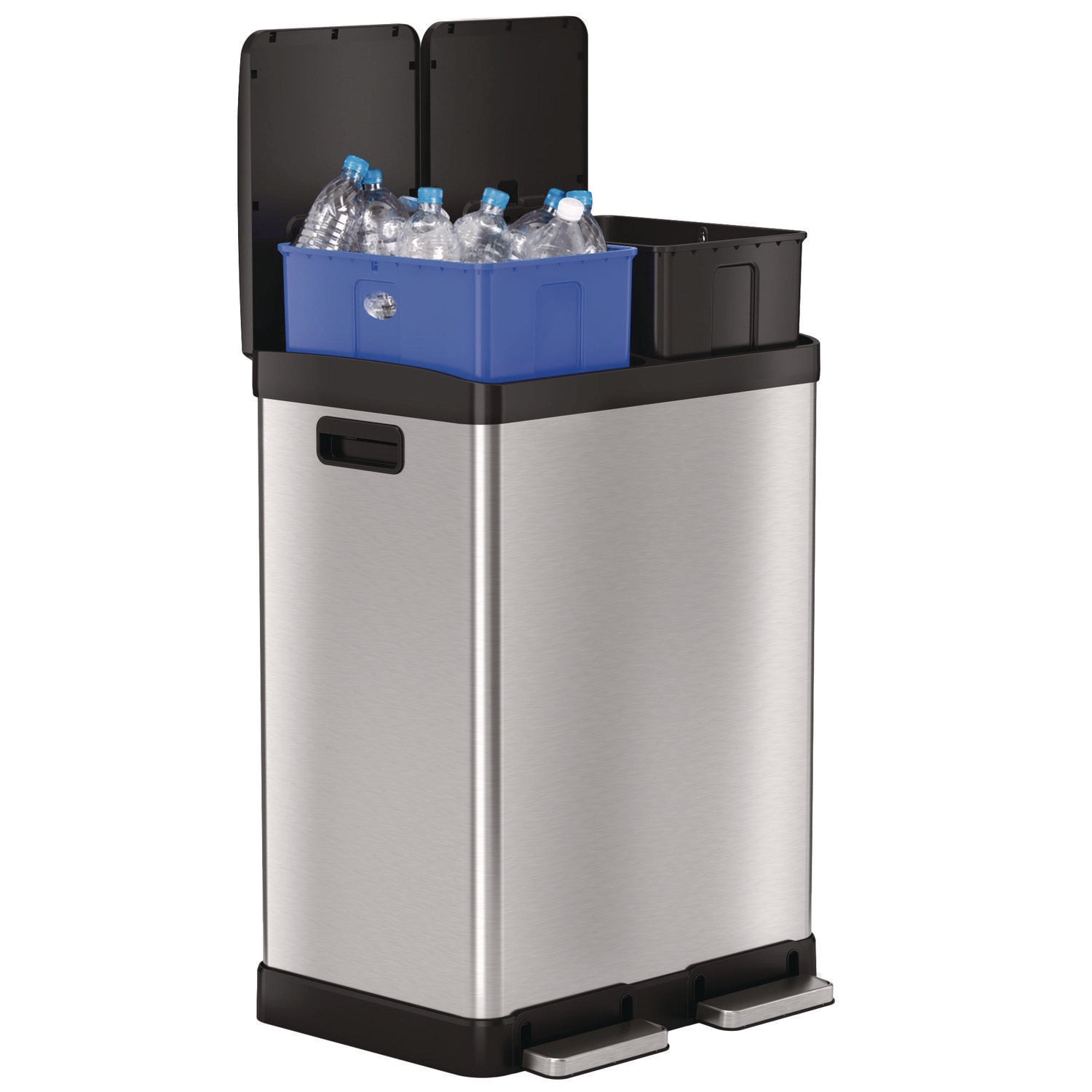 Fire-Resistant Step Pedal Trash Can and Recycle Bin, 16 gal, Plastic/Stainless Steel, Silver