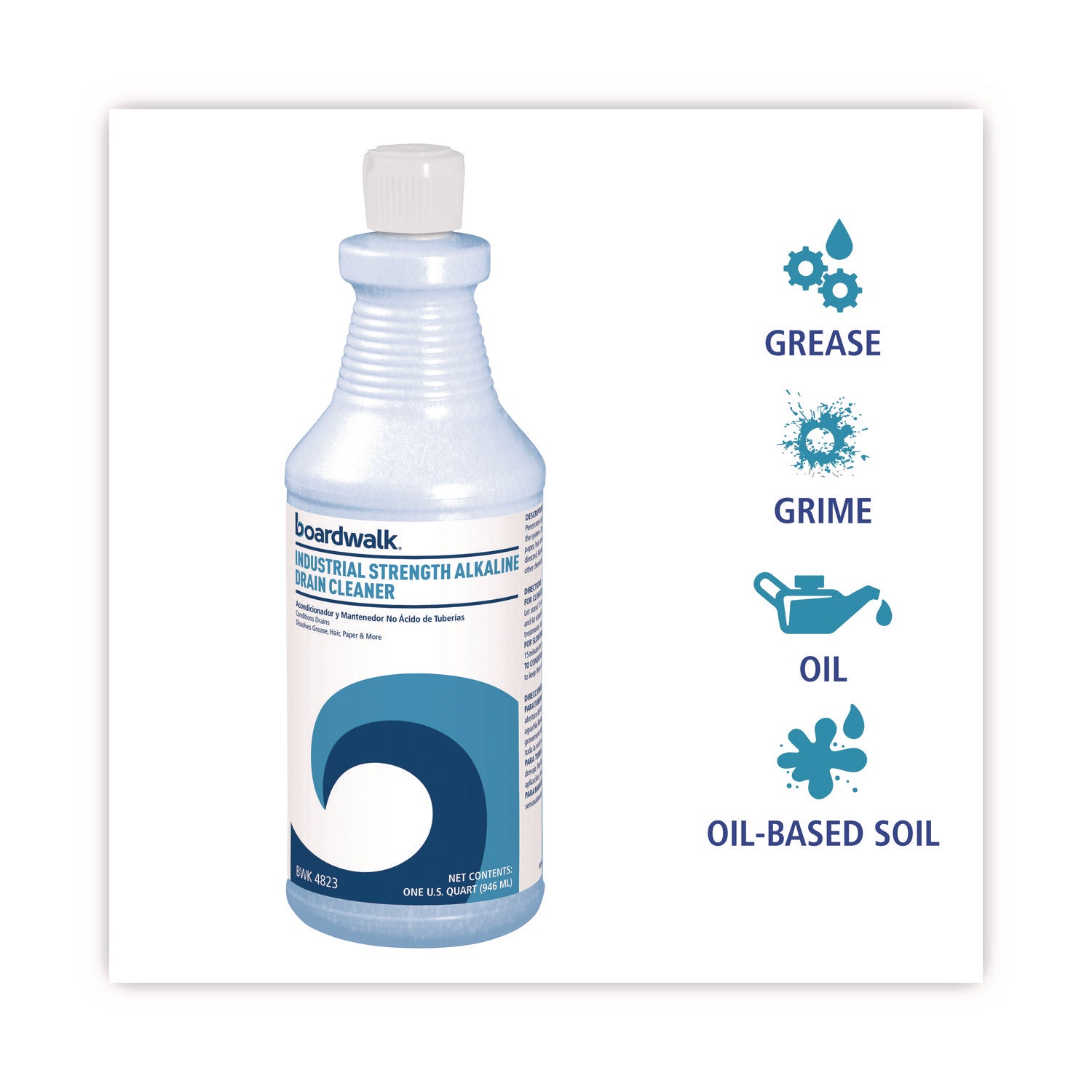 Industrial Strength Alkaline Drain Cleaner and Clog Remover, 32 oz Bottle