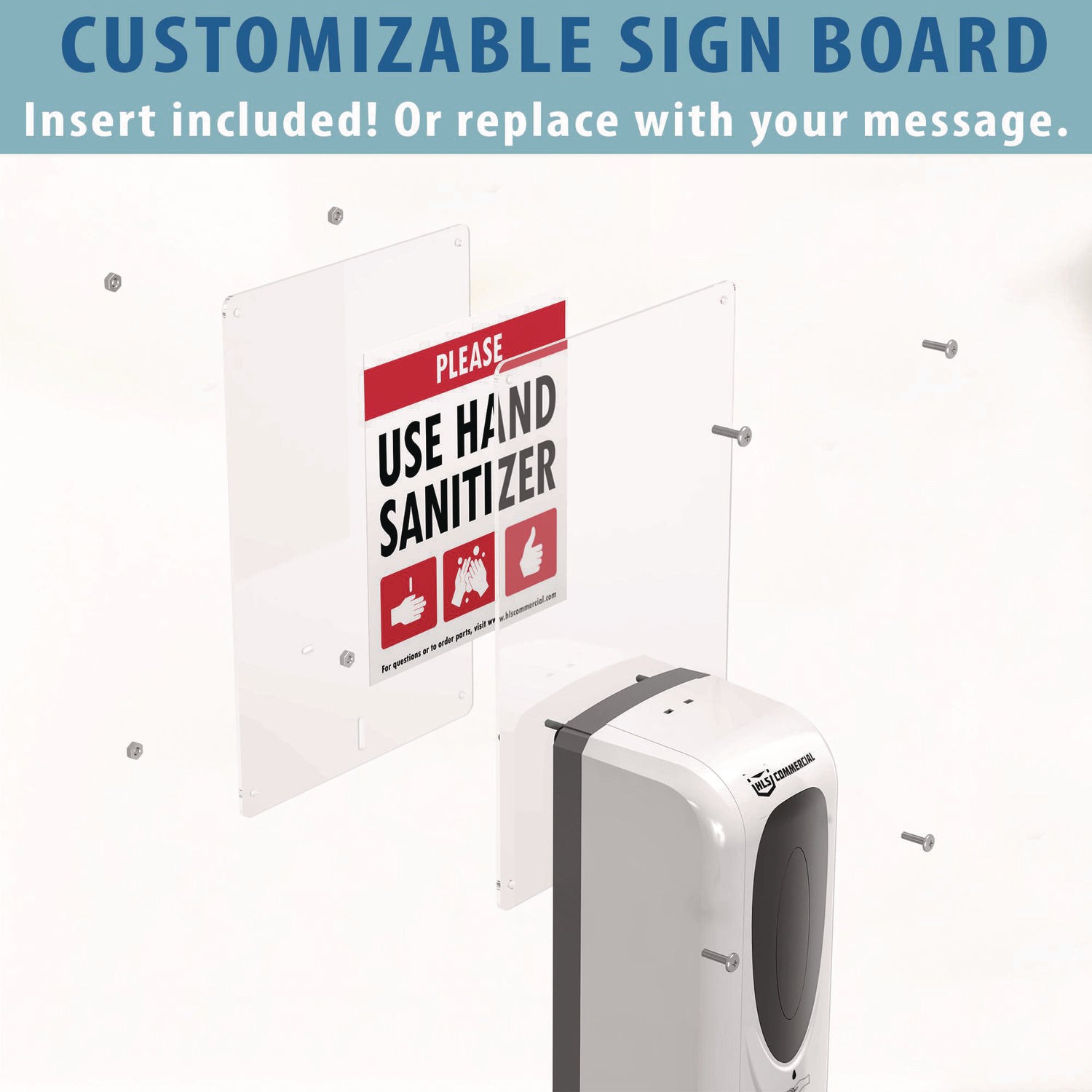 Sanitizer Dispenser, 1,000 mL, 13 x 11.5 x 63, Silver