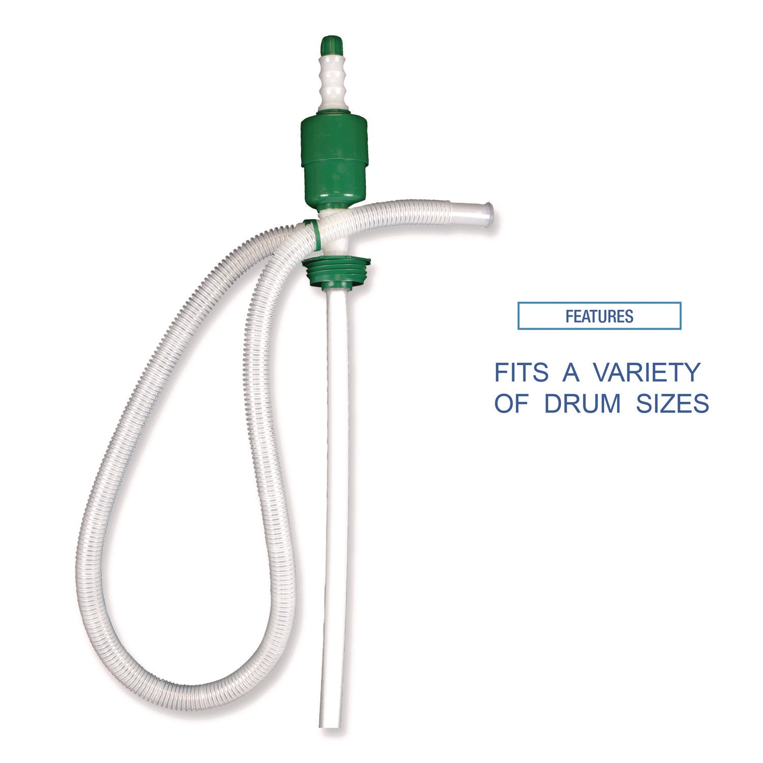 Drum Pump, 5 gpm, Plastic, 46" Tall, Clear
