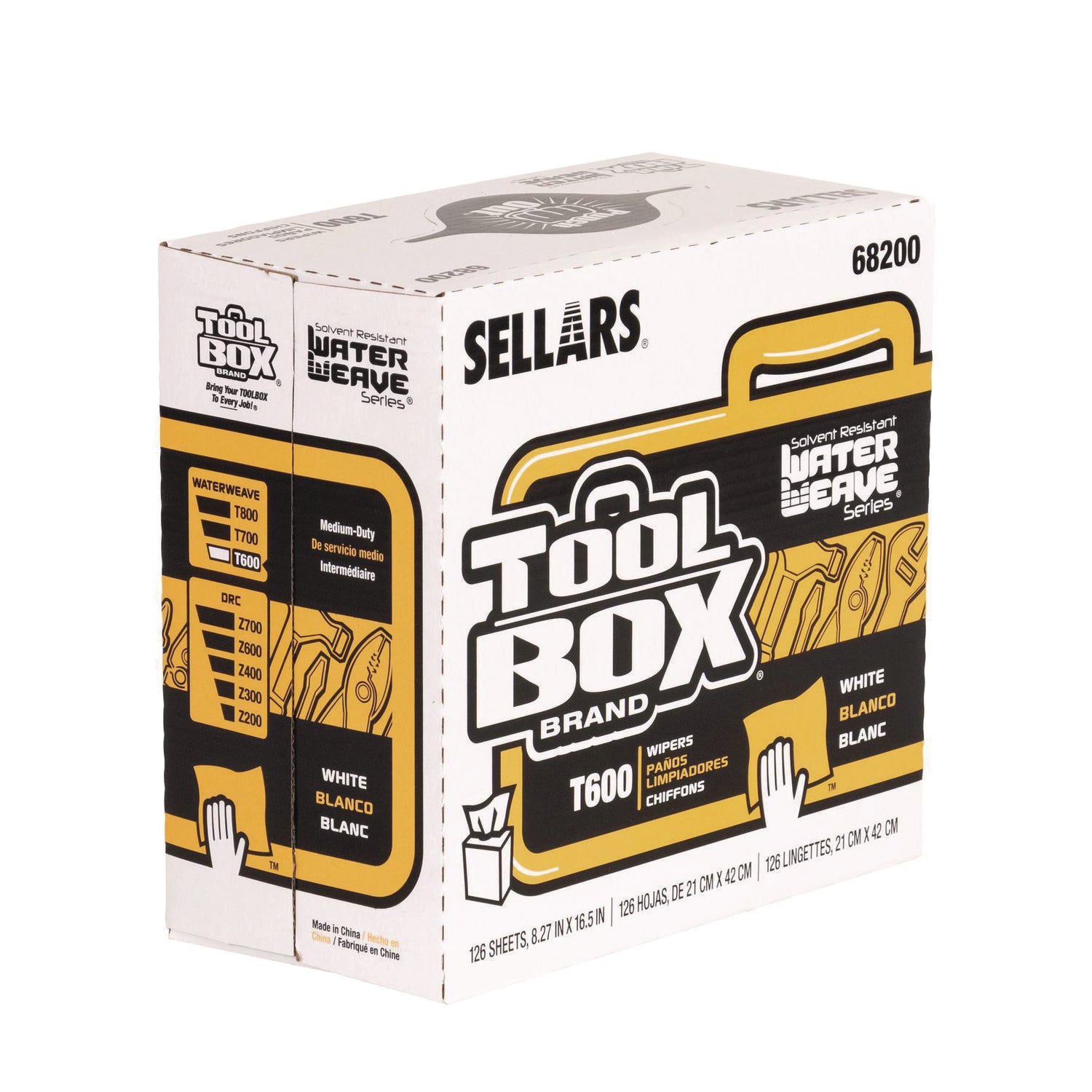 TOOLBOX WaterWeave T600 Wipers, 1-Ply, 8.27 x, 16.5, White, 126 Sheets/Box, 10 Boxes/Carton