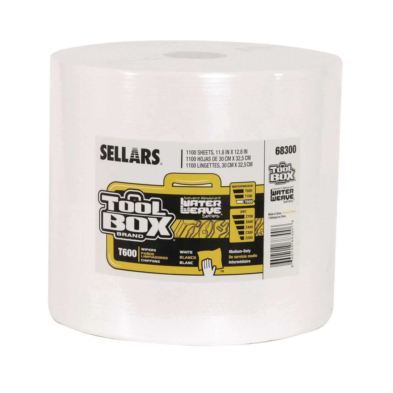TOOLBOX WaterWeave T600 Wipers, 1-Ply, 11.8 x 12.8, White, 1,100 Sheets/Roll