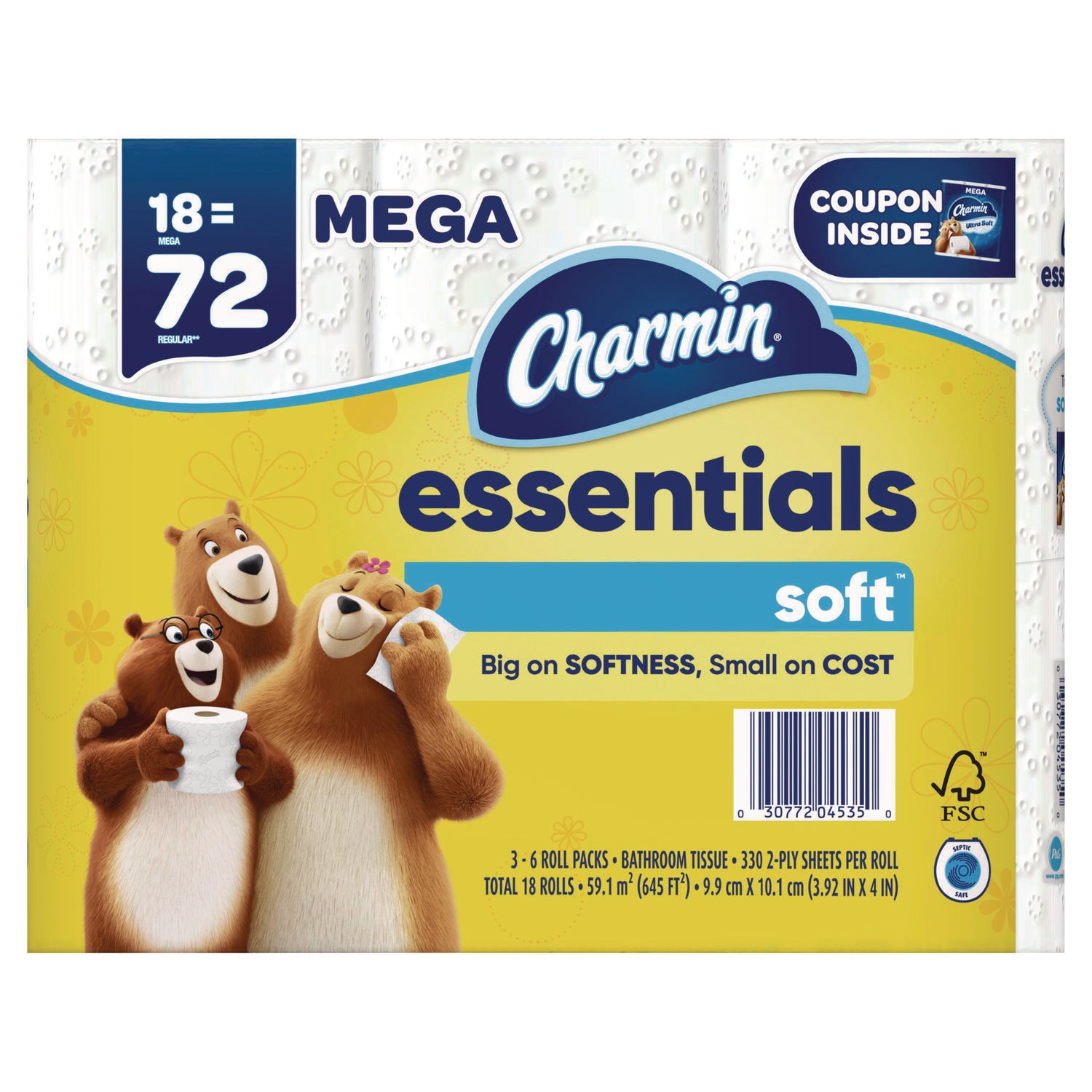 Essentials Soft Bathroom Tissue, Septic Safe, 2-Ply, 330 Sheets/Roll, 18 Rolls/Carton