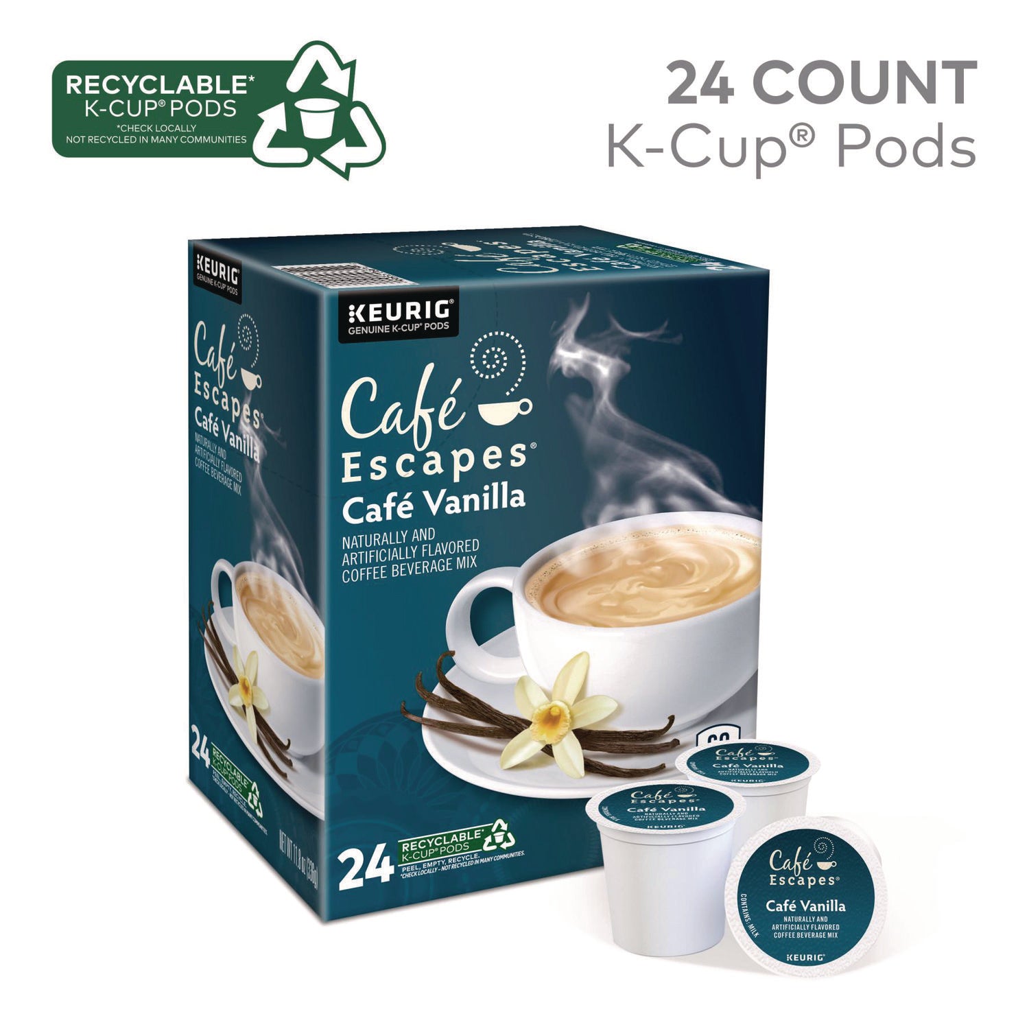 Compatible with Keurig Brewer - Light - K-Cup, Pod - Caf&eacute; Vanilla - Kosher - 24 / Box