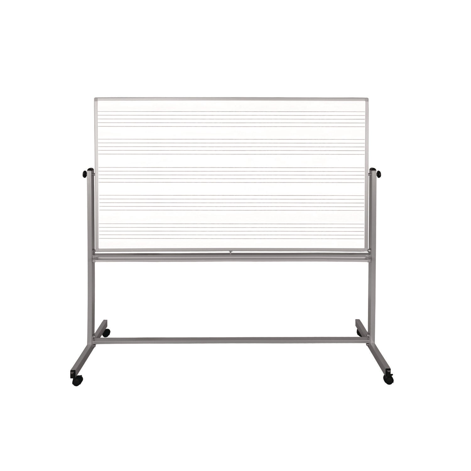 Mobile Music Staff Whiteboard, Dual-Sided Music Notation, 72" X 48", White Surface, Silver Aluminum Frame