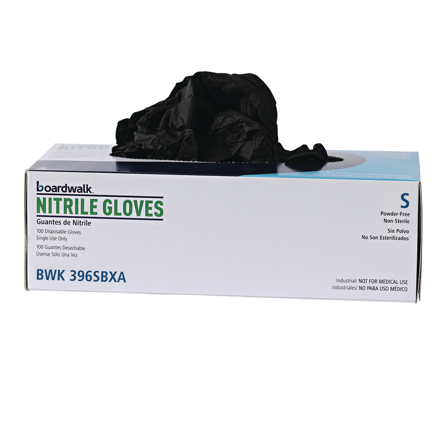 Disposable General-Purpose Powder-Free Nitrile Gloves, Small, Black, 4.4 mil, 100/Box