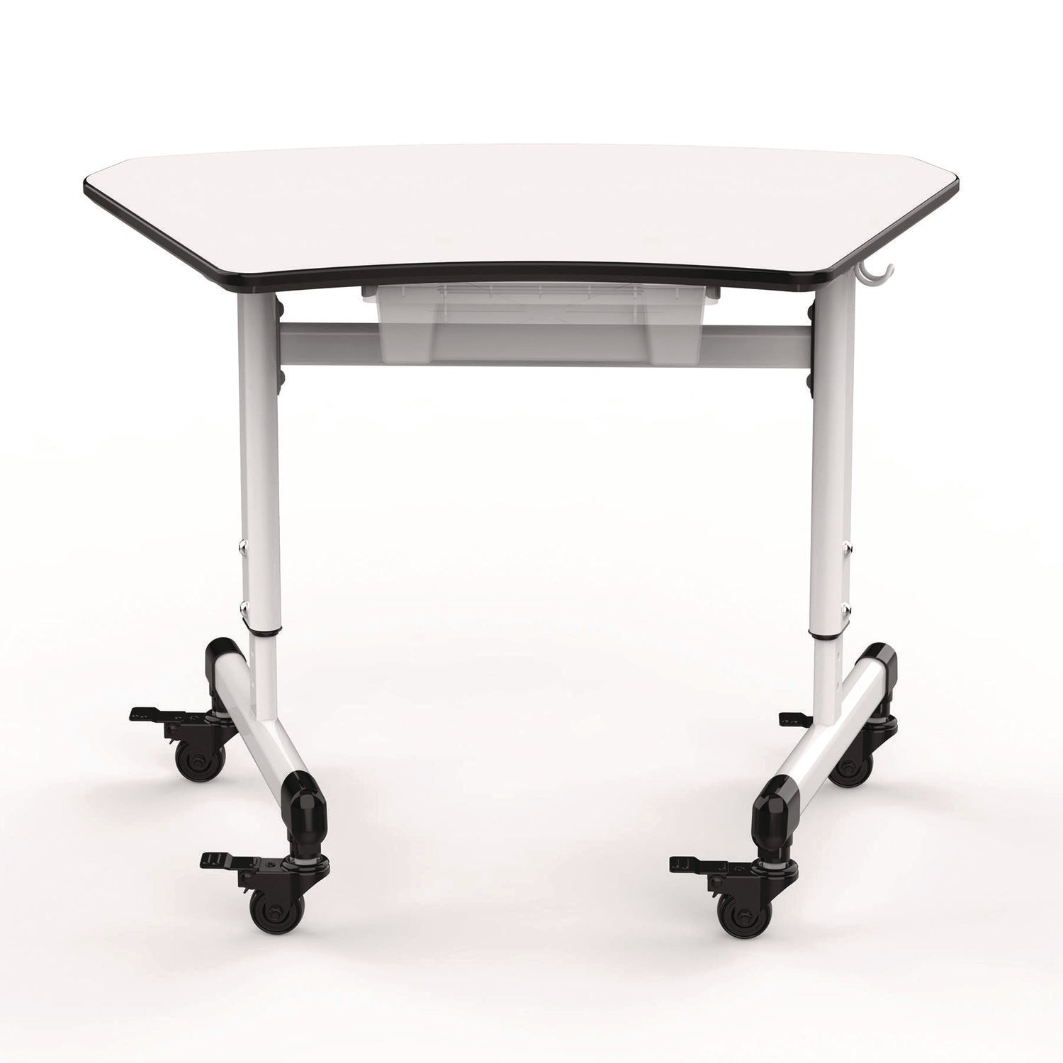 Height-Adjustable Trapezoid Student Desk With Drawer, 60.25 X 21 X 32 To 38, White