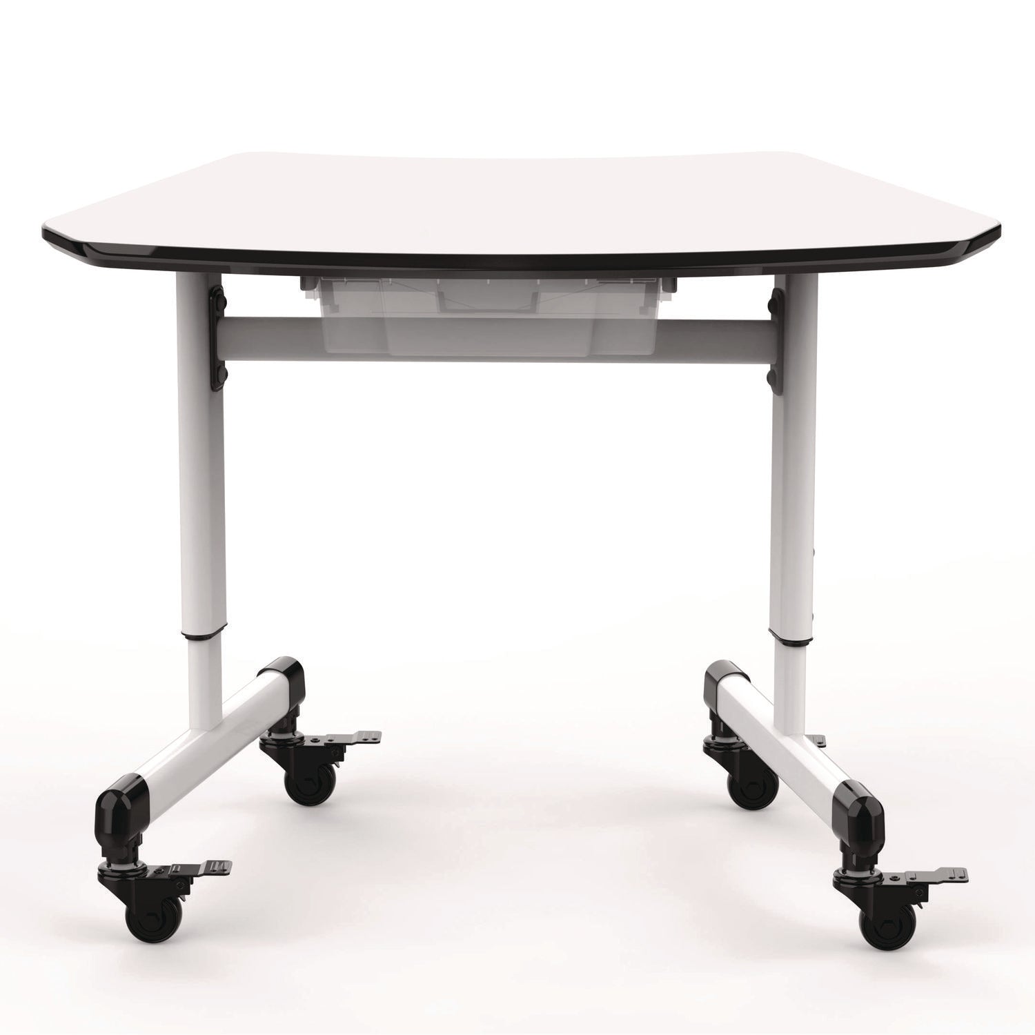 Height-Adjustable Trapezoid Student Desk With Drawer, 60.25 X 21 X 32 To 38, White