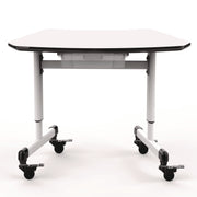 Height-Adjustable Trapezoid Student Desk With Drawer, 60.25 X 21 X 32 To 38, White