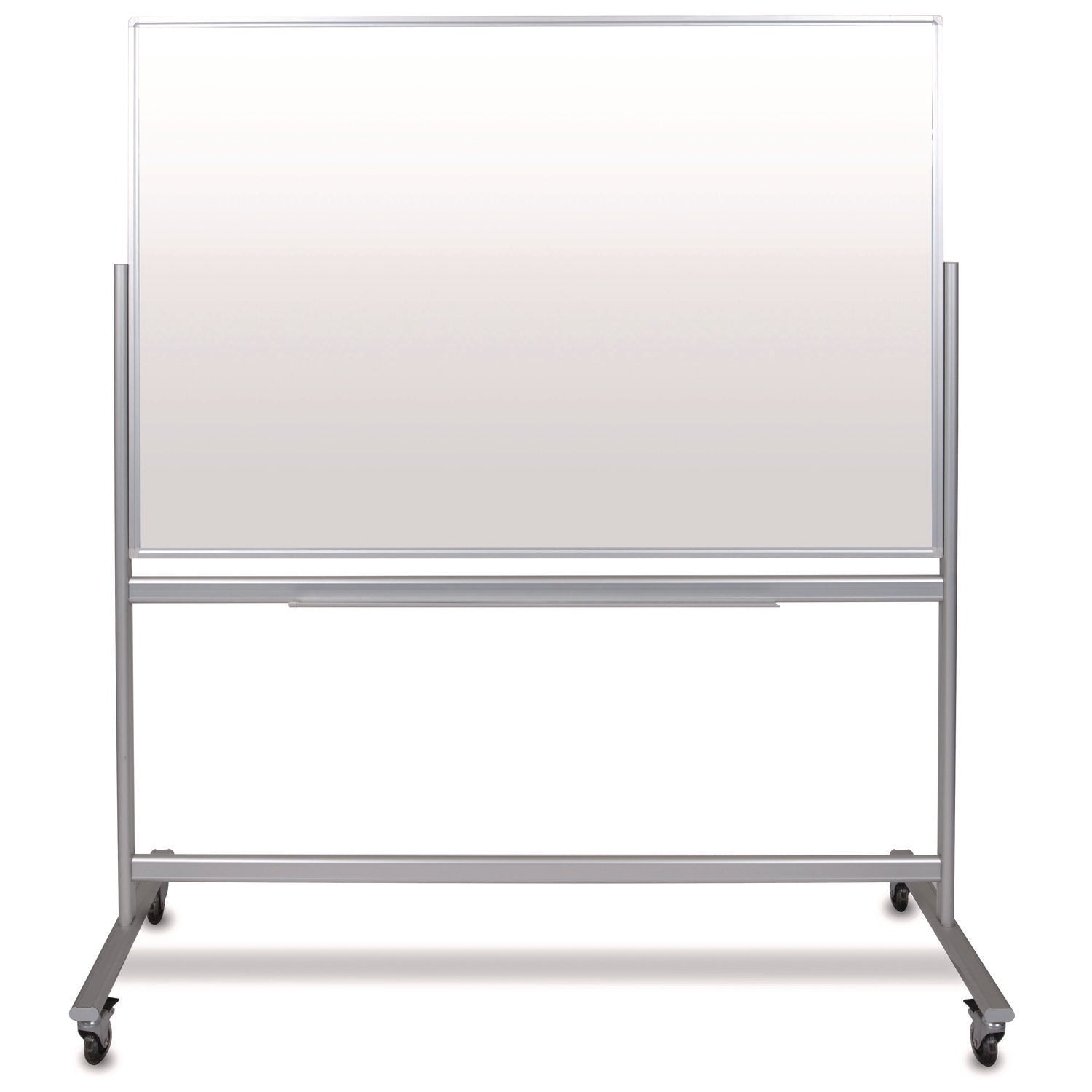 Mobile Magnetic Glass Dry Erase Board, 60" X 40", White Surface, Silver Aluminum Frame
