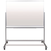 Mobile Magnetic Glass Dry Erase Board, 60" X 40", White Surface, Silver Aluminum Frame