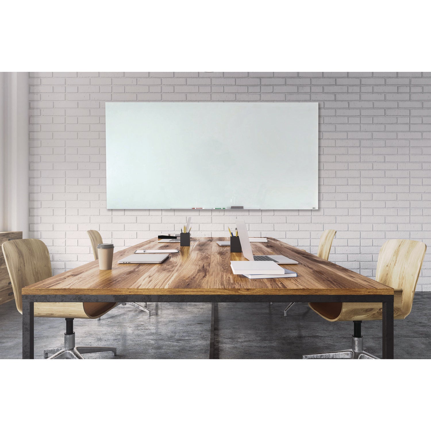 Magnetic Wall-Mounted Glass Board, 96" X 48", White Surface, Frameless
