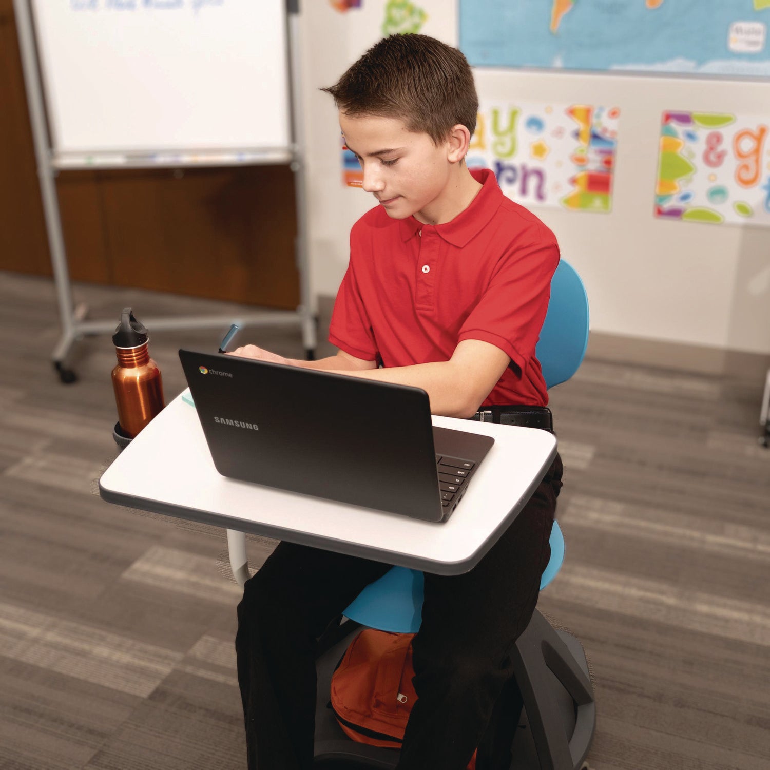 Classroom Series All-In-One Student Desk And Chair, Supports Up To 330 Lb, 19" Seat Height, Blue Seat/Back, Gray Base