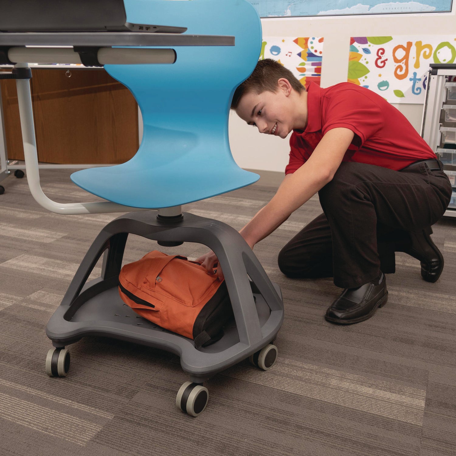 Classroom Series All-In-One Student Desk And Chair, Supports Up To 330 Lb, 19" Seat Height, Blue Seat/Back, Gray Base