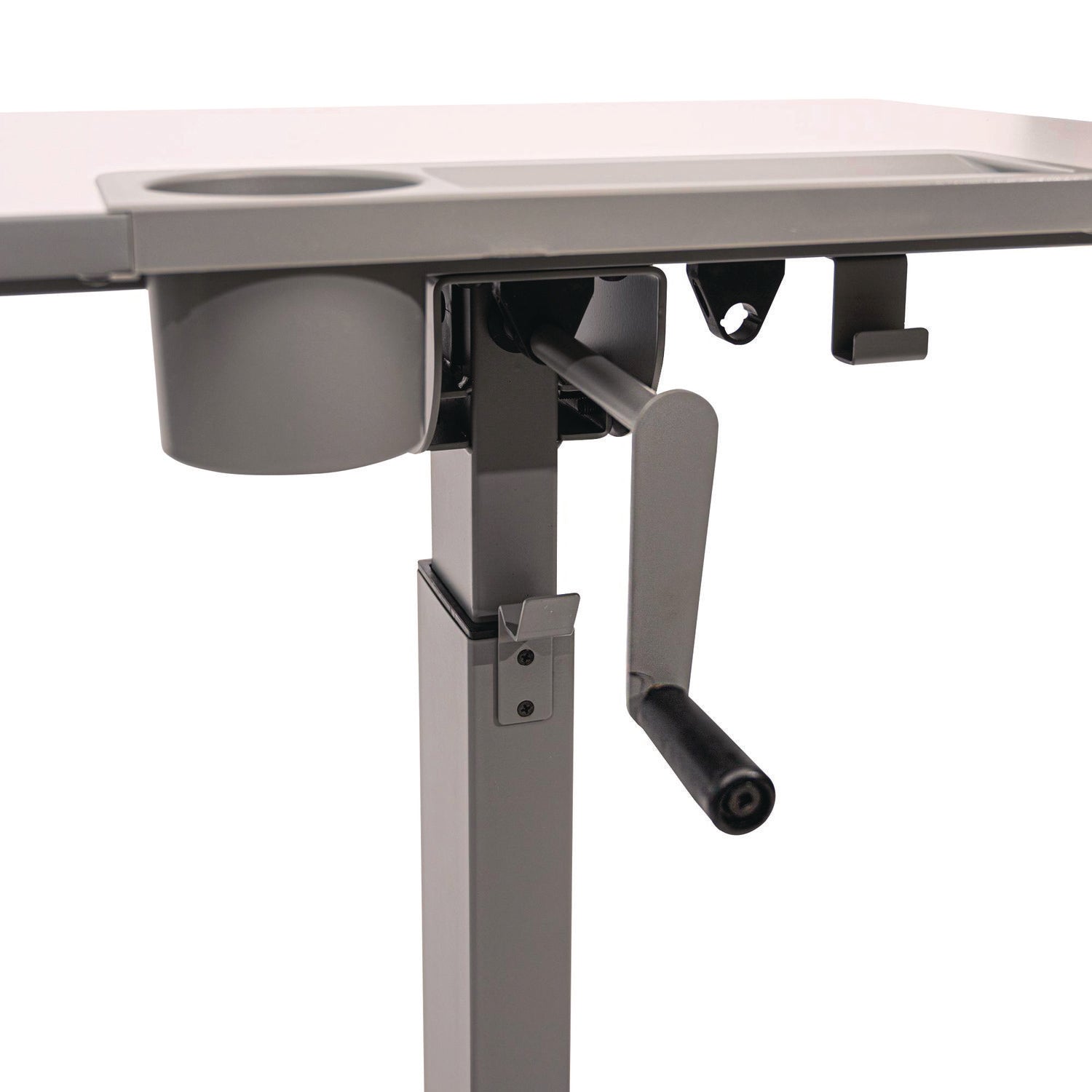 Sit Stand Student Desk With Crank Handle, 27.5 X 19.5 X 26.25 To 42, White/Gray